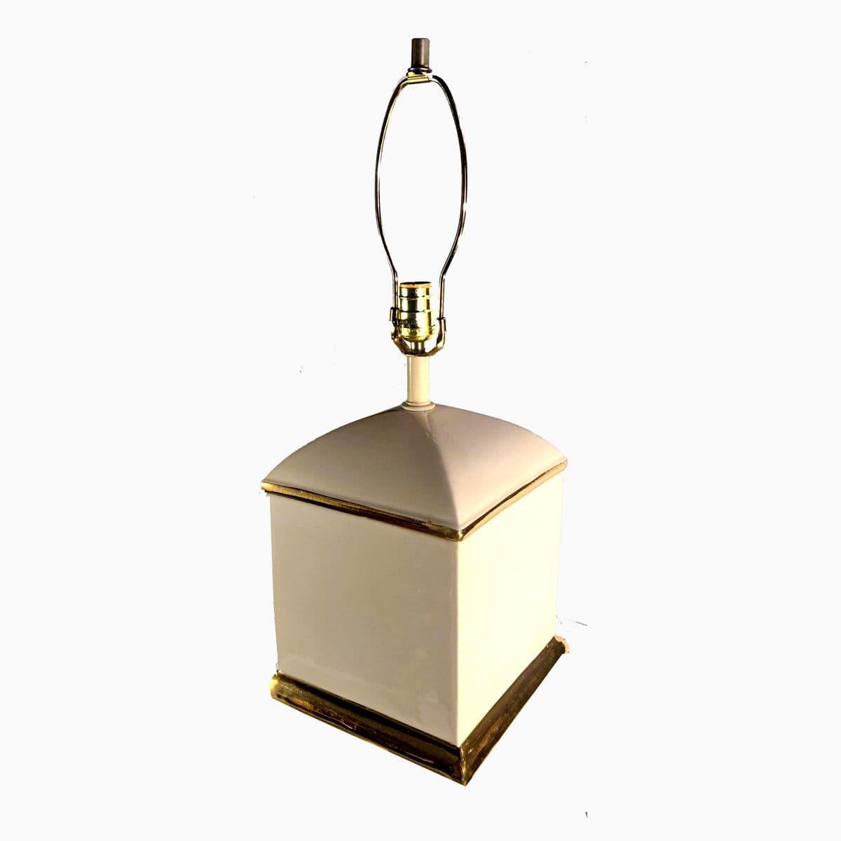70s Chapman Hollywood Regency Style Cream & 14k Gold Square Shaped Lamps - a Pair - Thumbnail 4