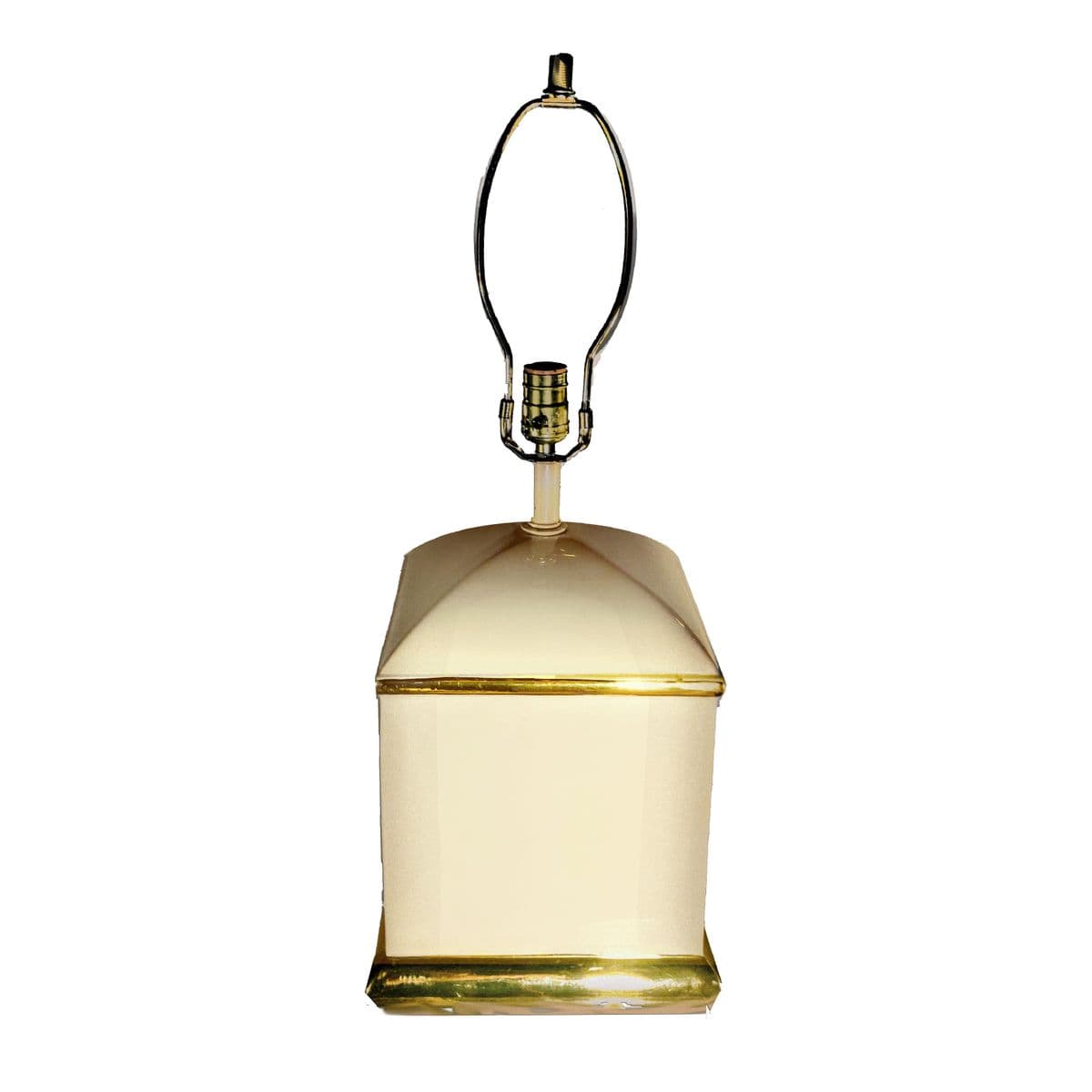 70s Chapman Hollywood Regency Style Cream & 14k Gold Square Shaped Lamps - a Pair - Thumbnail 6