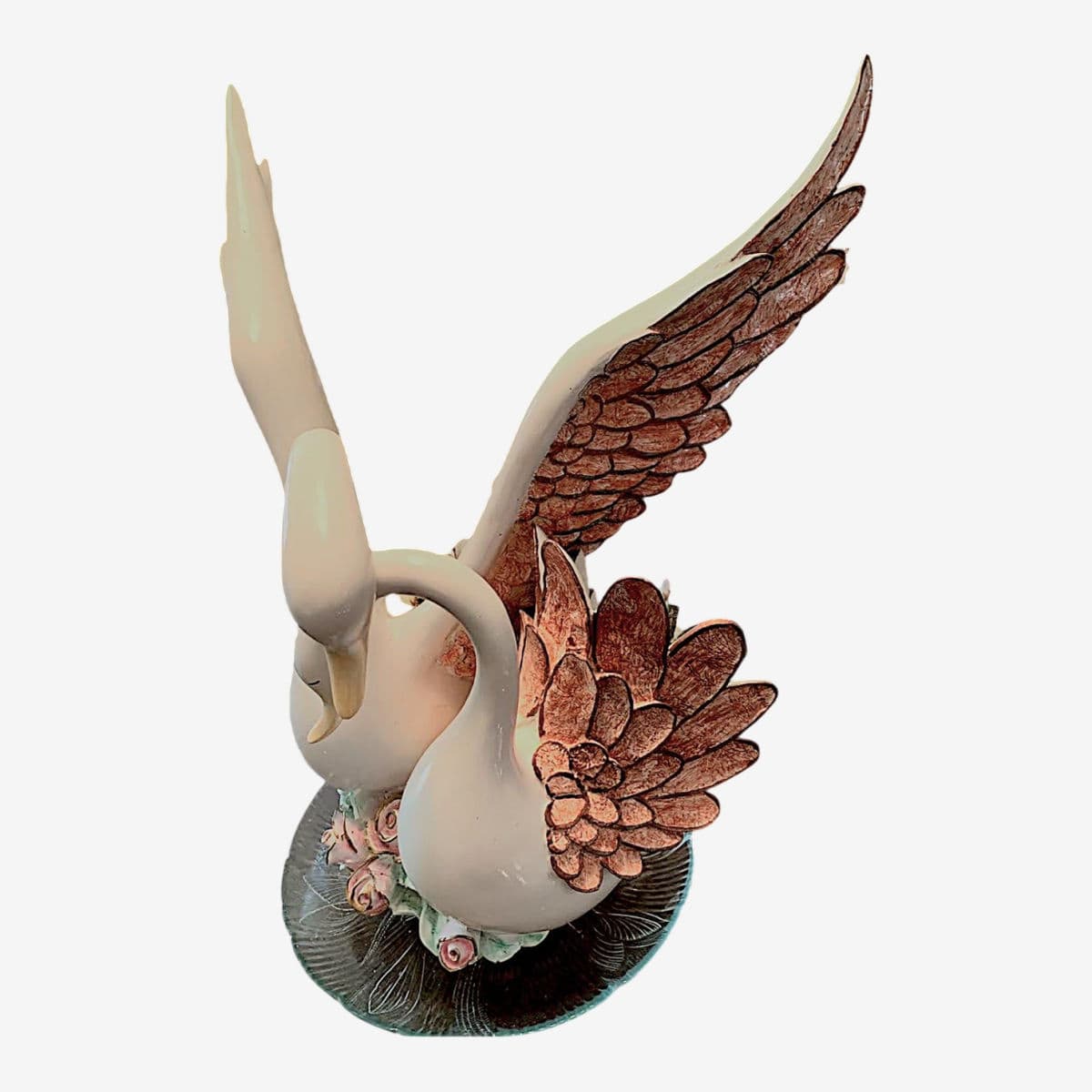 1980s Large Hand Painted Loving Swans Ceramic Statue Vase - Image 1
