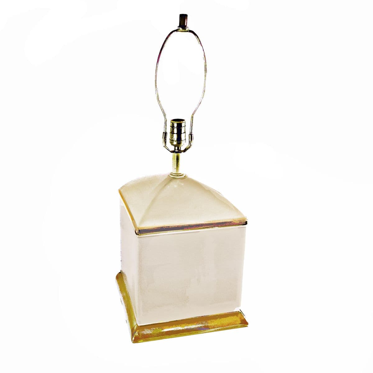 70s Chapman Hollywood Regency Style Cream & 14k Gold Square Shaped Lamps - a Pair - Thumbnail 5