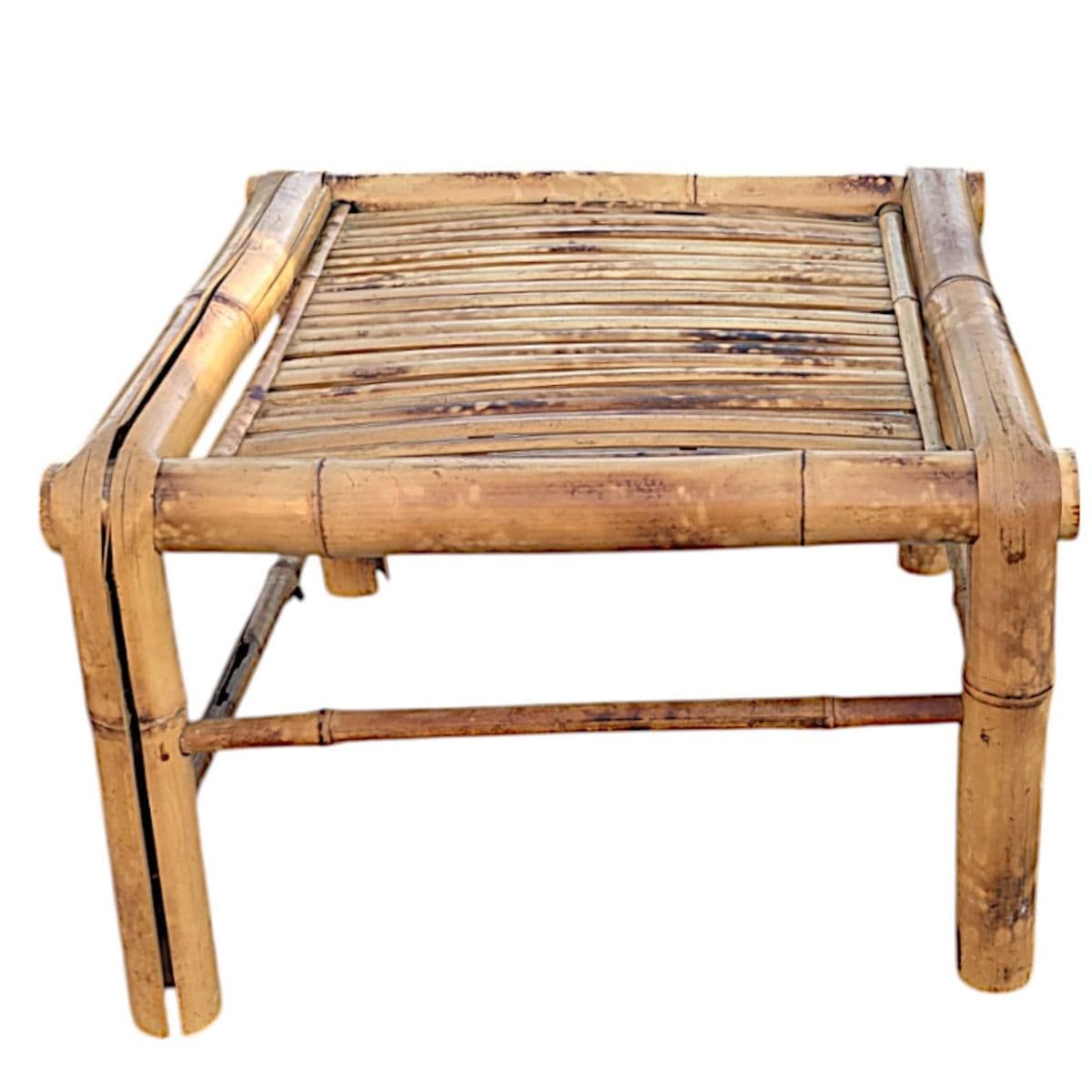 Vintage 1970’s Square Shaped Scorched Bamboo Plant Stand - Thumbnail 4