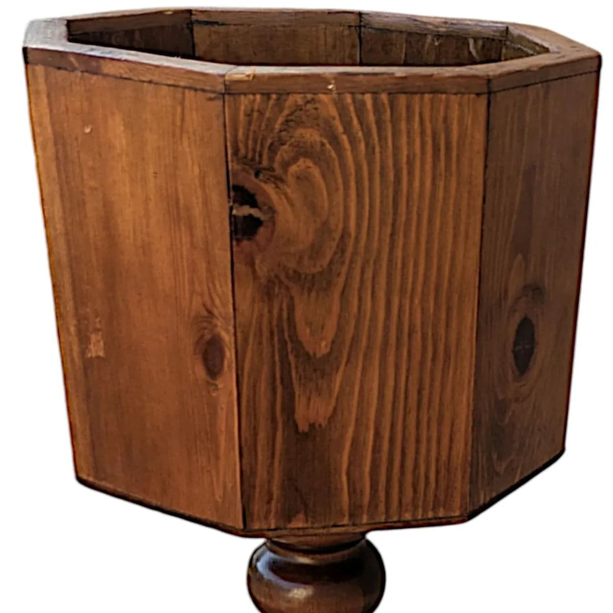 1970s Turned Wood Octagonal Plant Stand / Plant Holder / Ice Bucket Holder - Thumbnail 5