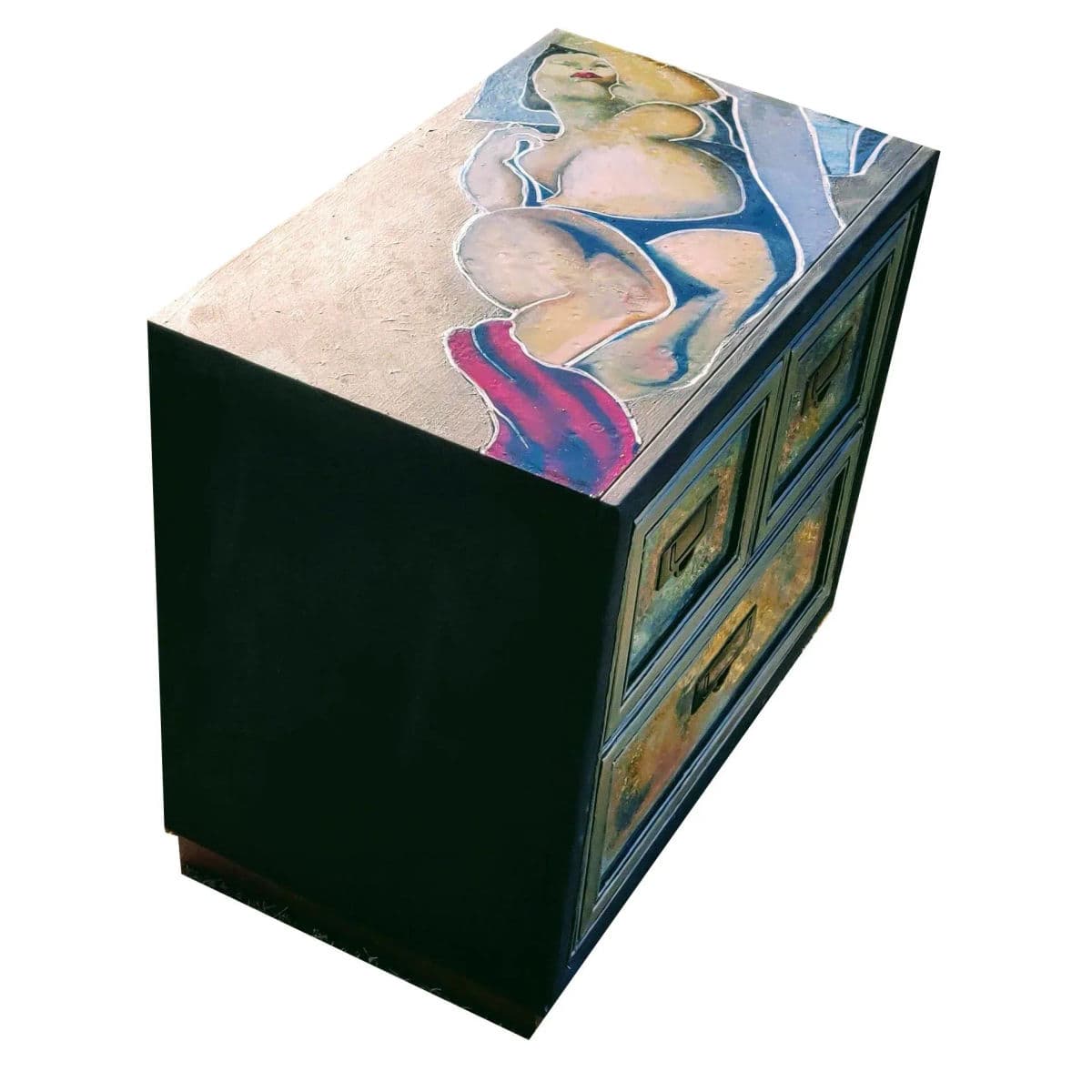 Patrick Briggs 'Tamara De Lempica" 2021 Acrylic Painted Campaign Style Wooden Nightstand - Thumbnail 9