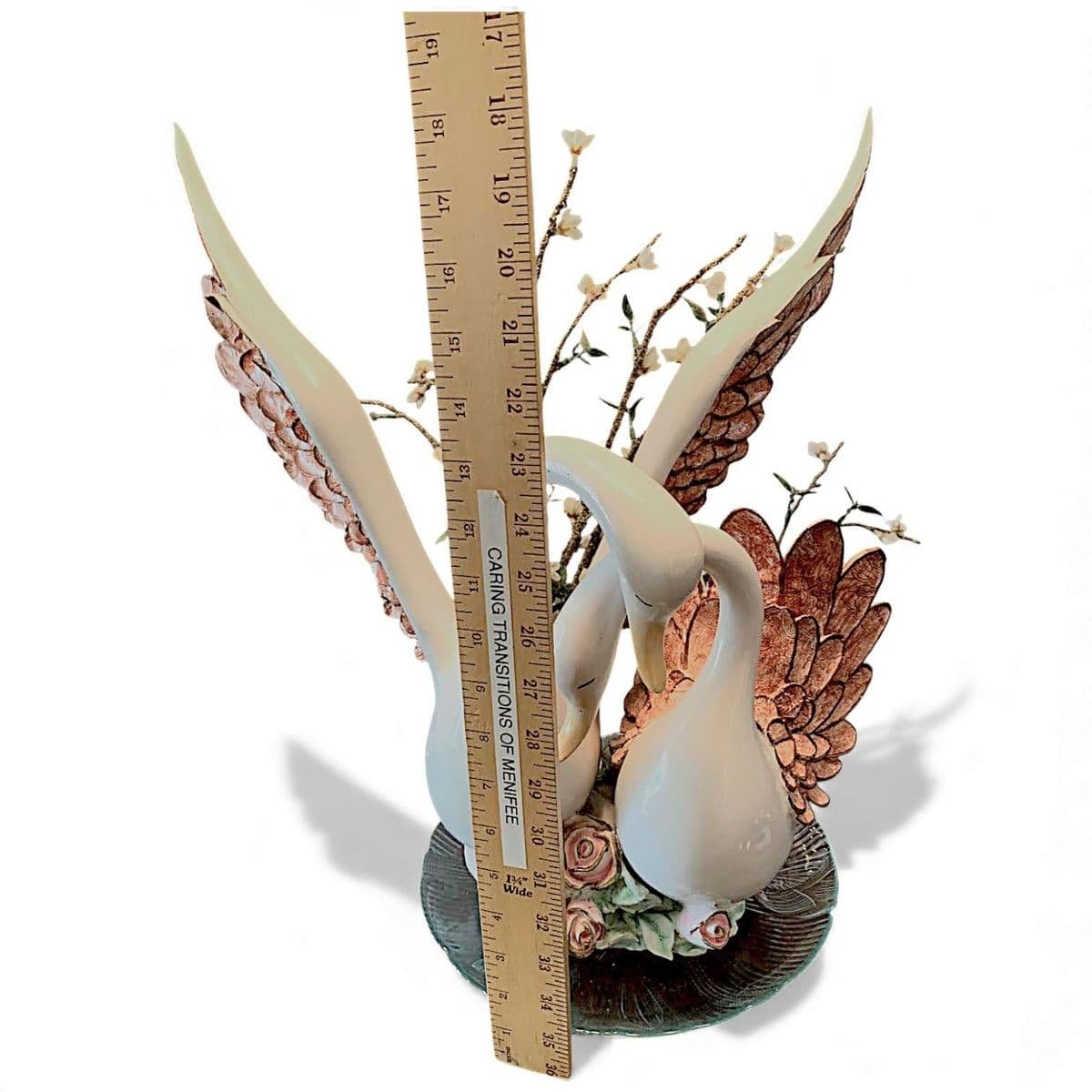 1980s Large Hand Painted Loving Swans Ceramic Statue Vase - Thumbnail 12