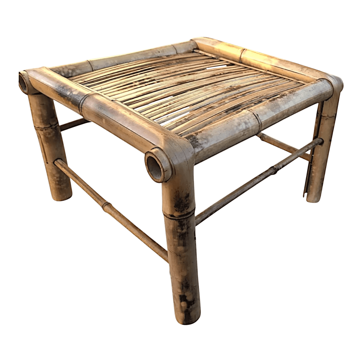 Vintage 1970’s Square Shaped Scorched Bamboo Plant Stand - Thumbnail 2