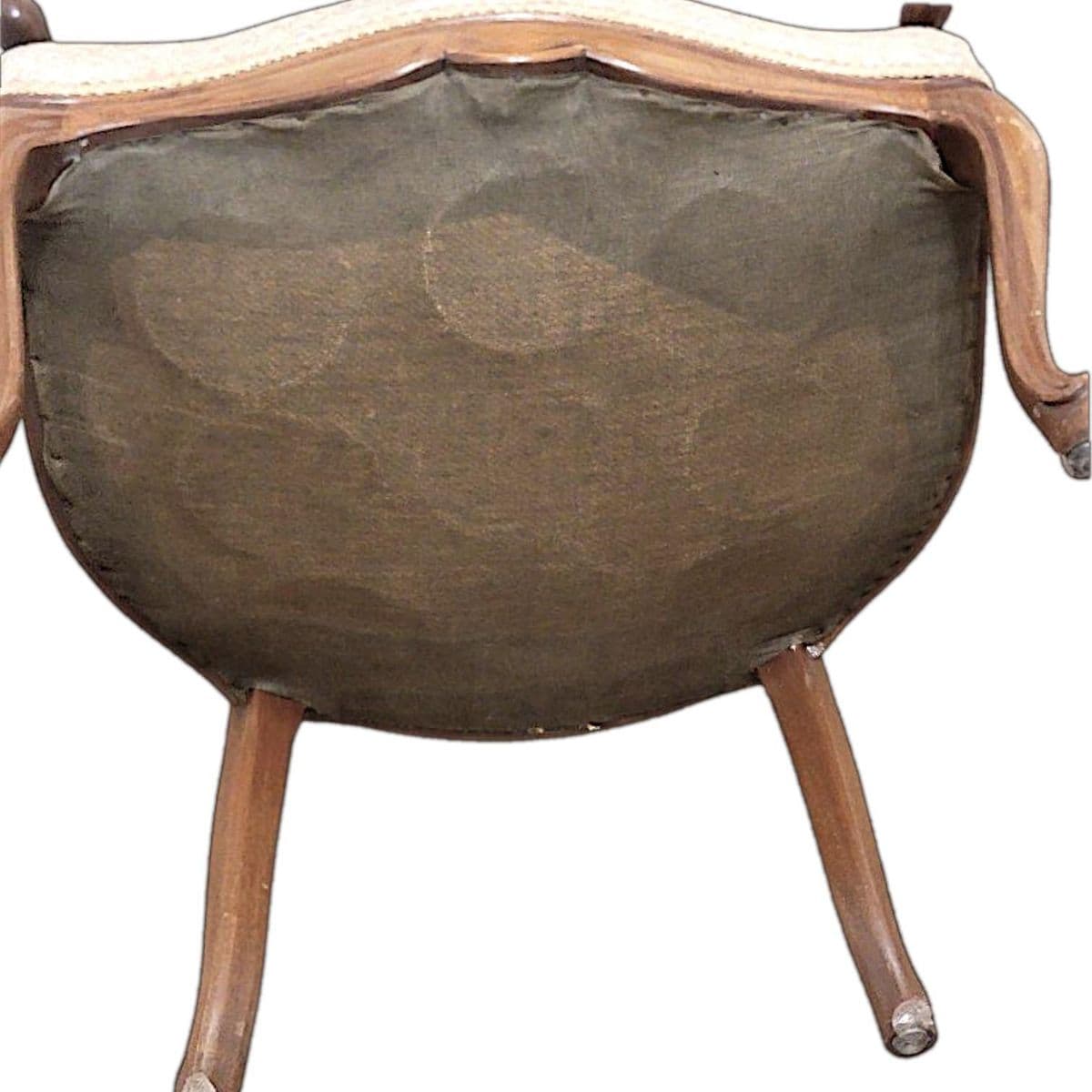 Mid Century Provincial Style Walnut Barrel Back Off-White Upholstered Armchair - Thumbnail 7