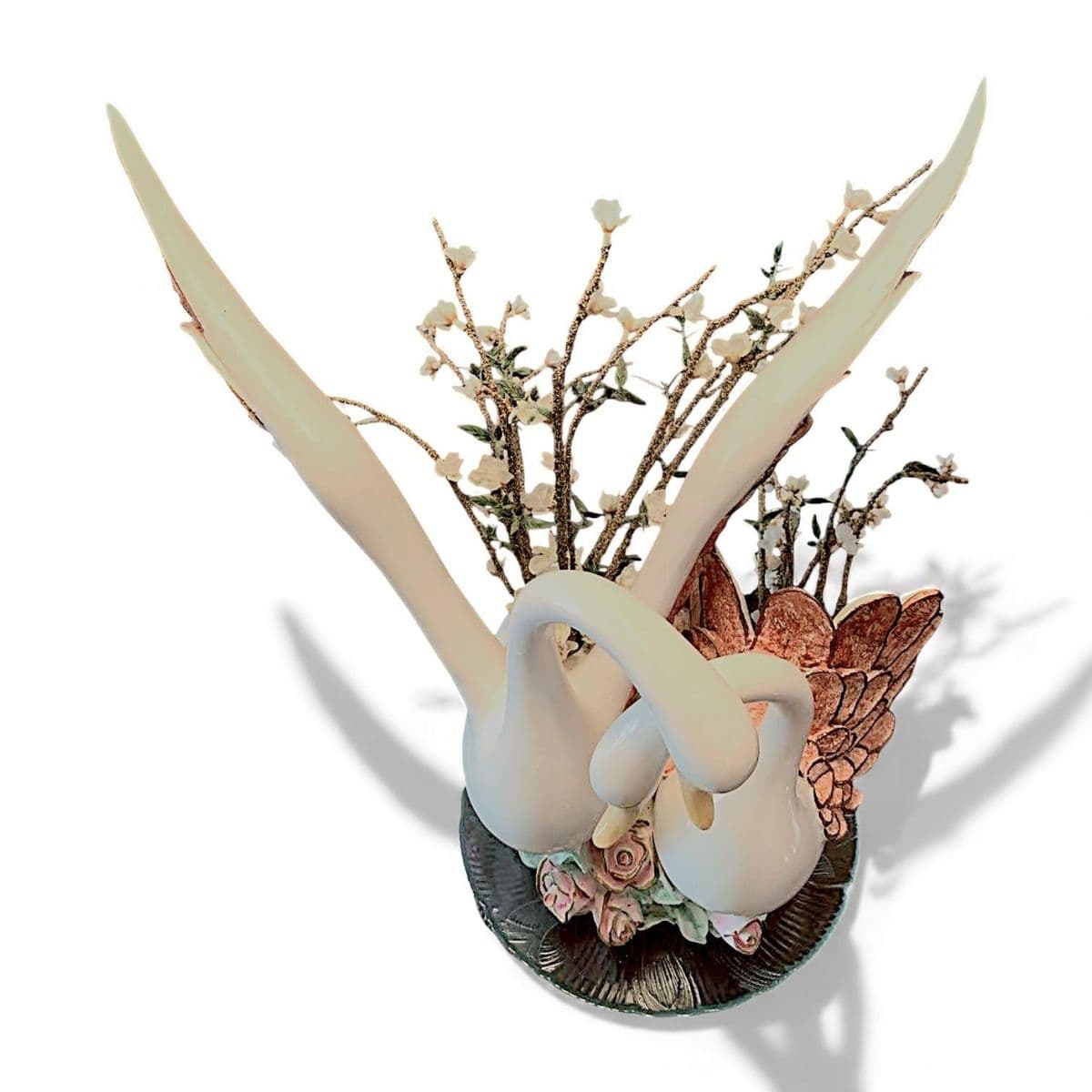 1980s Large Hand Painted Loving Swans Ceramic Statue Vase - Thumbnail 7