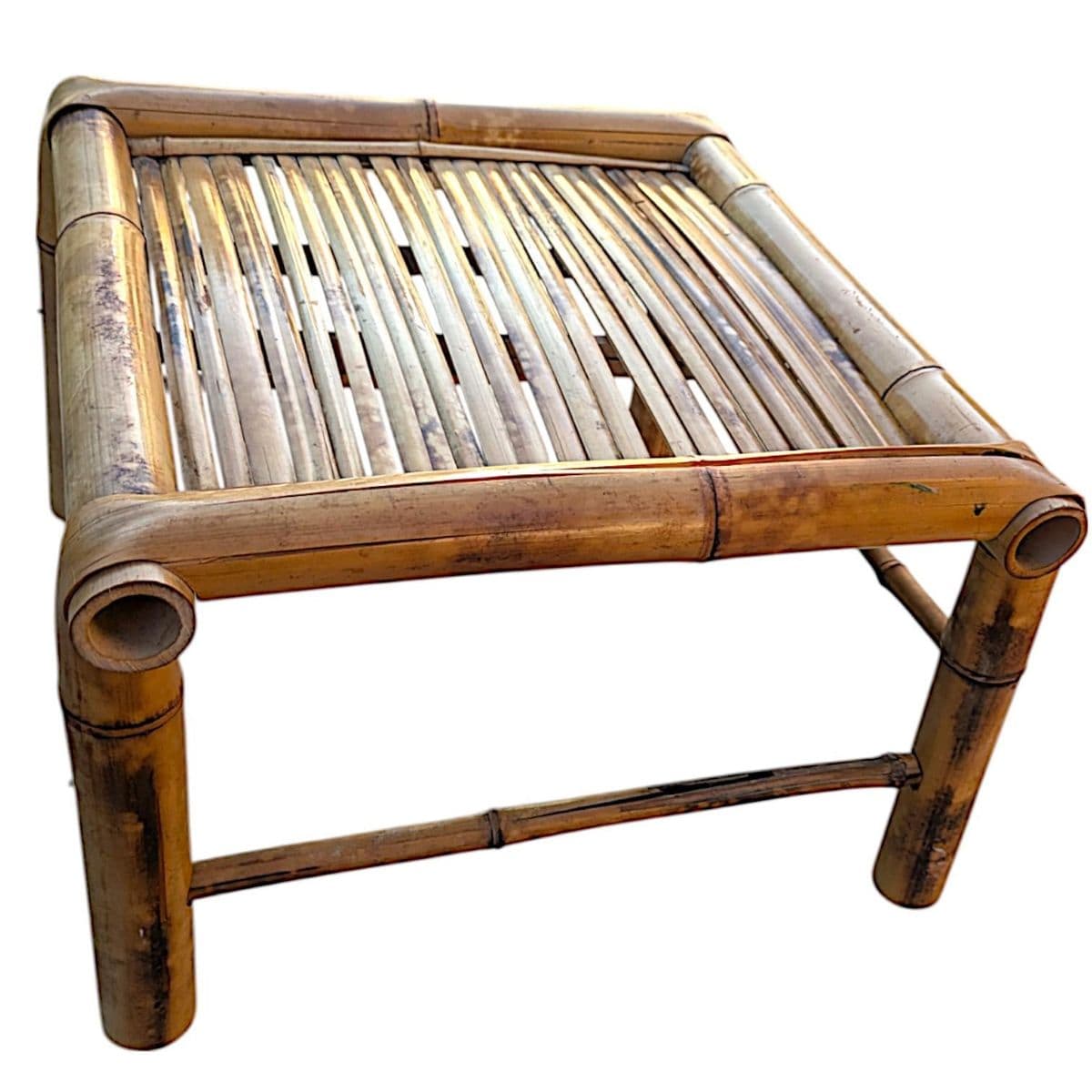 Vintage 1970’s Square Shaped Scorched Bamboo Plant Stand - Thumbnail 7