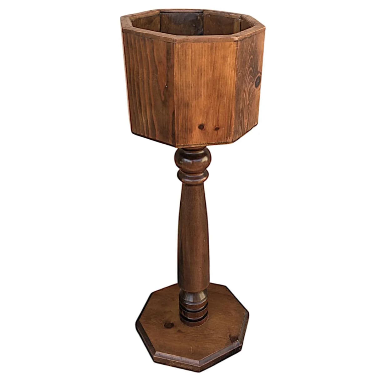 1970s Turned Wood Octagonal Plant Stand / Plant Holder / Ice Bucket Holder - Thumbnail 4