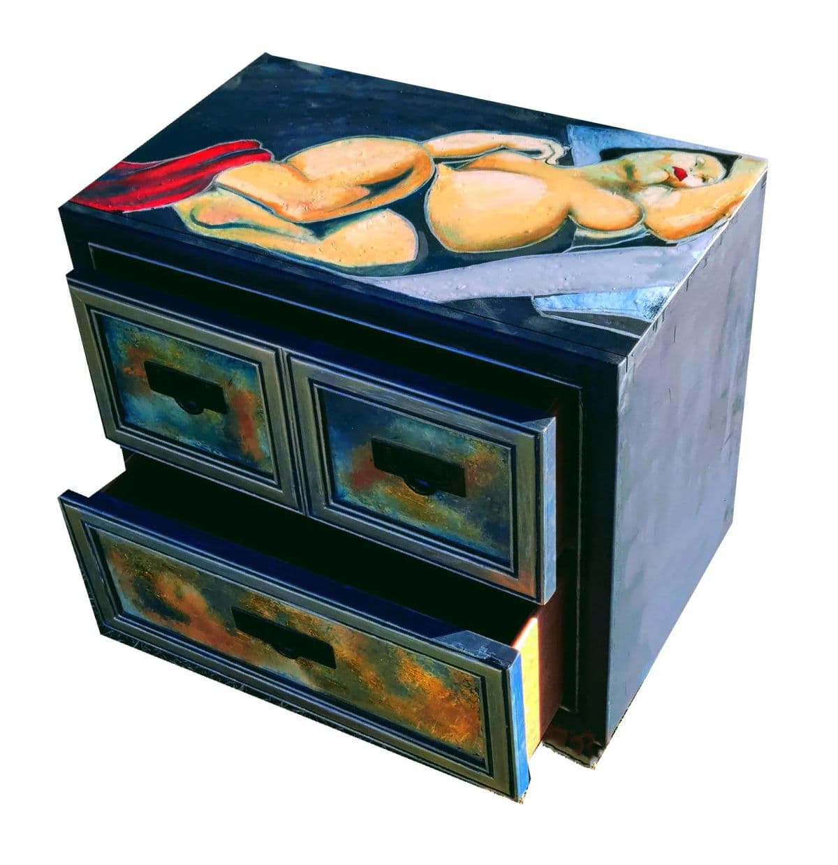 Patrick Briggs 'Tamara De Lempica" 2021 Acrylic Painted Campaign Style Wooden Nightstand - Thumbnail 5