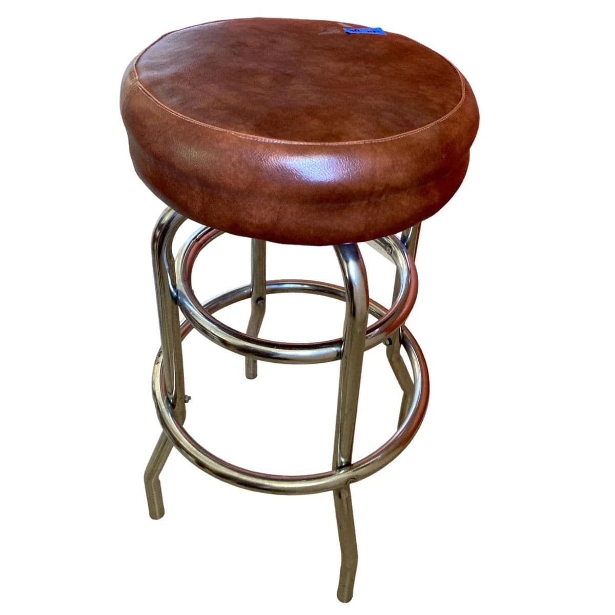 1970s Armless 2 Ring Chrome Swivel Counter Stool With Round Cushioned Seat - Thumbnail 3