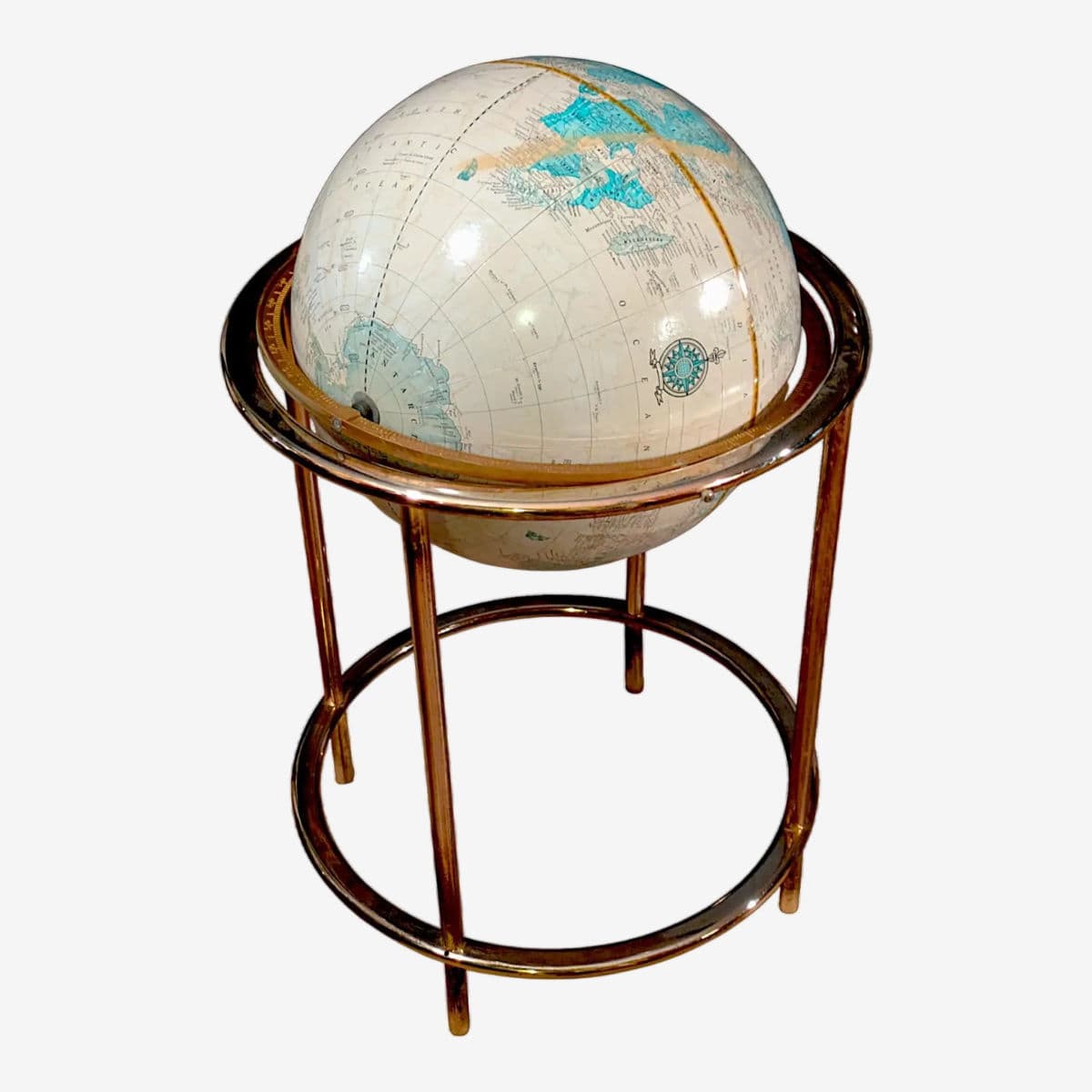 Collectible Cartographic Vintage 16" Cram's Imperial World Globe on Brass Toned Floor Stand - Image 1
