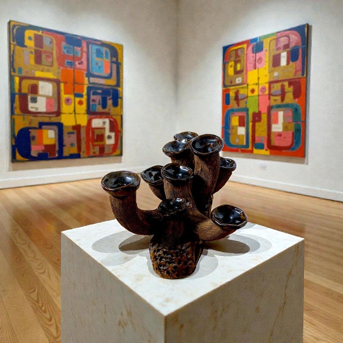 An Anamorphic 1970s Unsigned Brutalist Clay Sculpted Earth-Tone Menorah 9 Stick Candelabra - Thumbnail 4