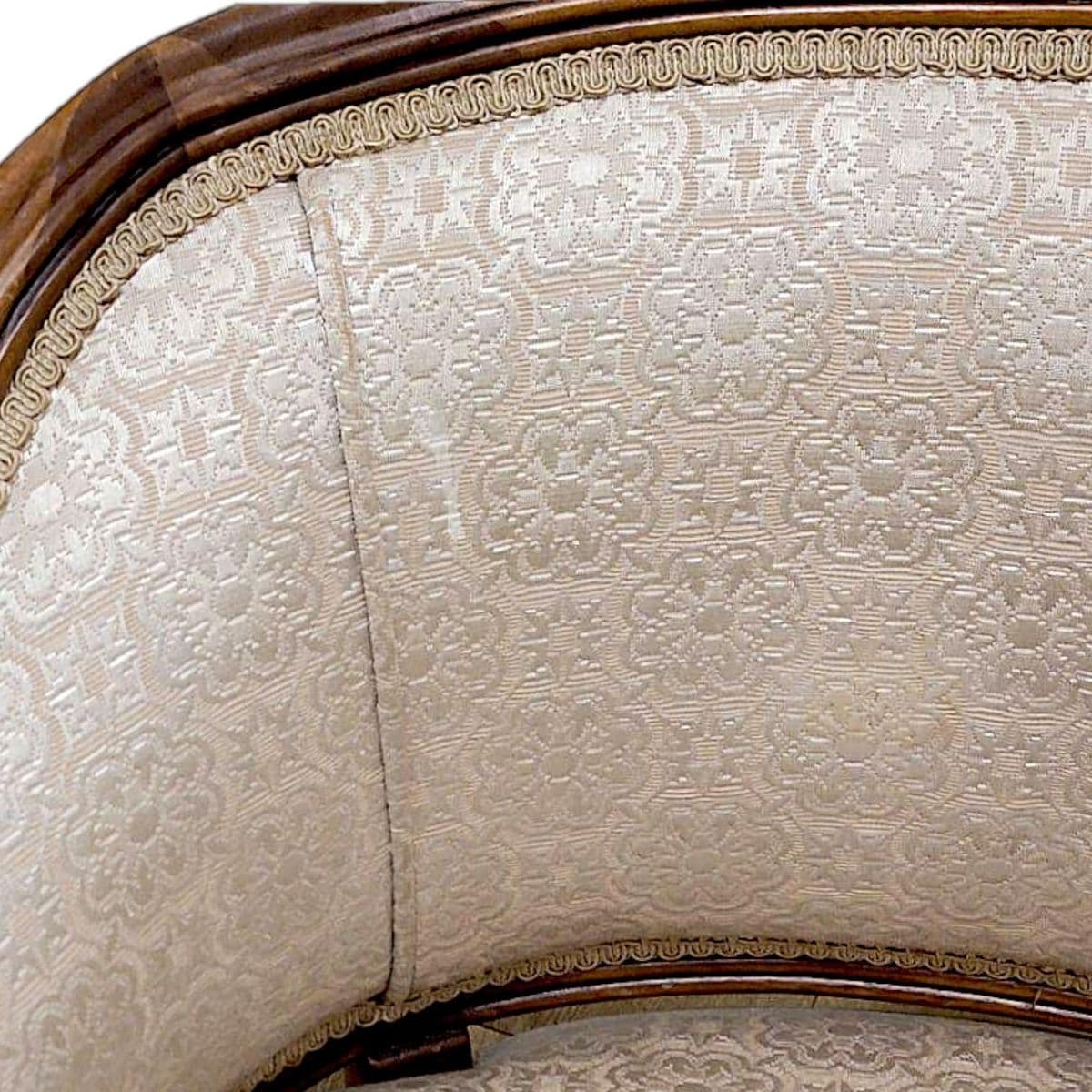 Mid Century Provincial Style Walnut Barrel Back Off-White Upholstered Armchair - Thumbnail 3