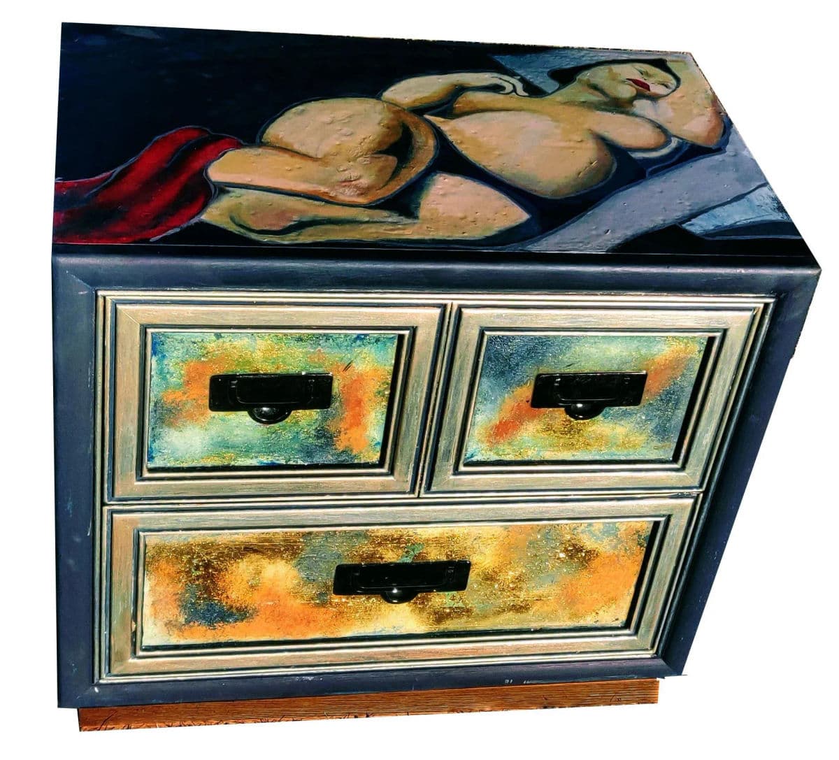 Patrick Briggs 'Tamara De Lempica" 2021 Acrylic Painted Campaign Style Wooden Nightstand - Thumbnail 6