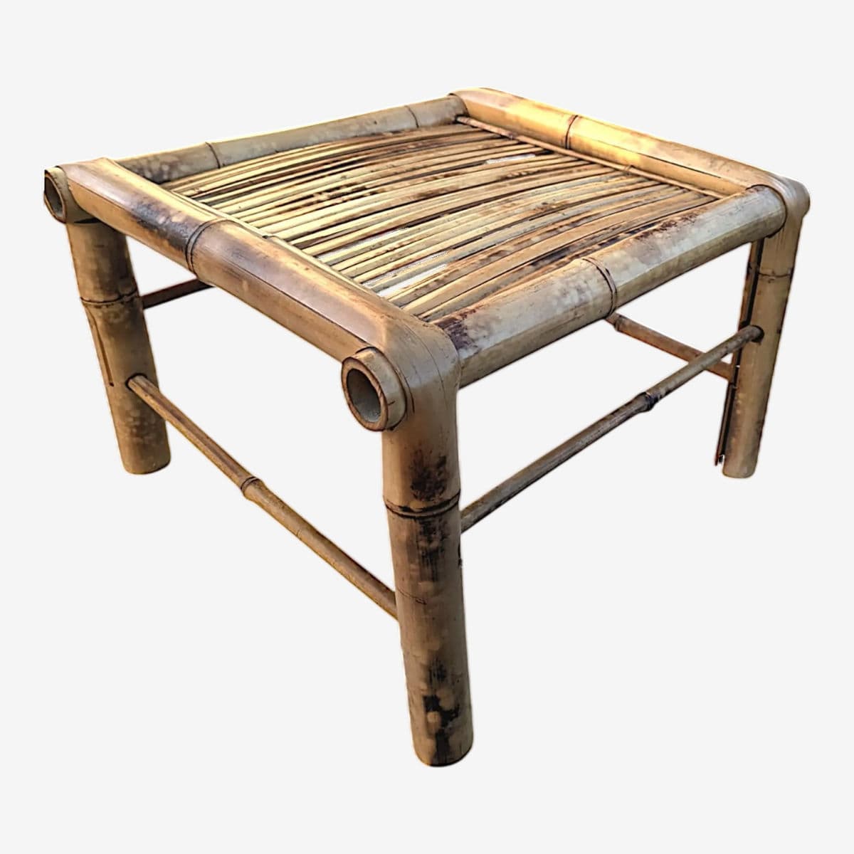 Vintage 1970’s Square Shaped Scorched Bamboo Plant Stand - Image 1