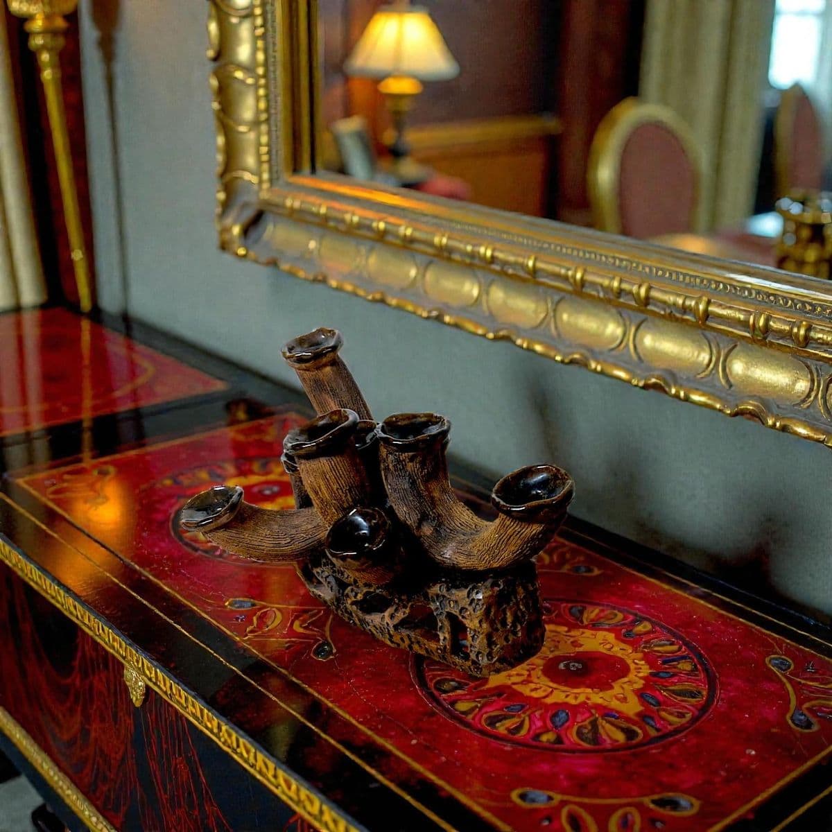 An Anamorphic 1970s Unsigned Brutalist Clay Sculpted Earth-Tone Menorah 9 Stick Candelabra - Thumbnail 8