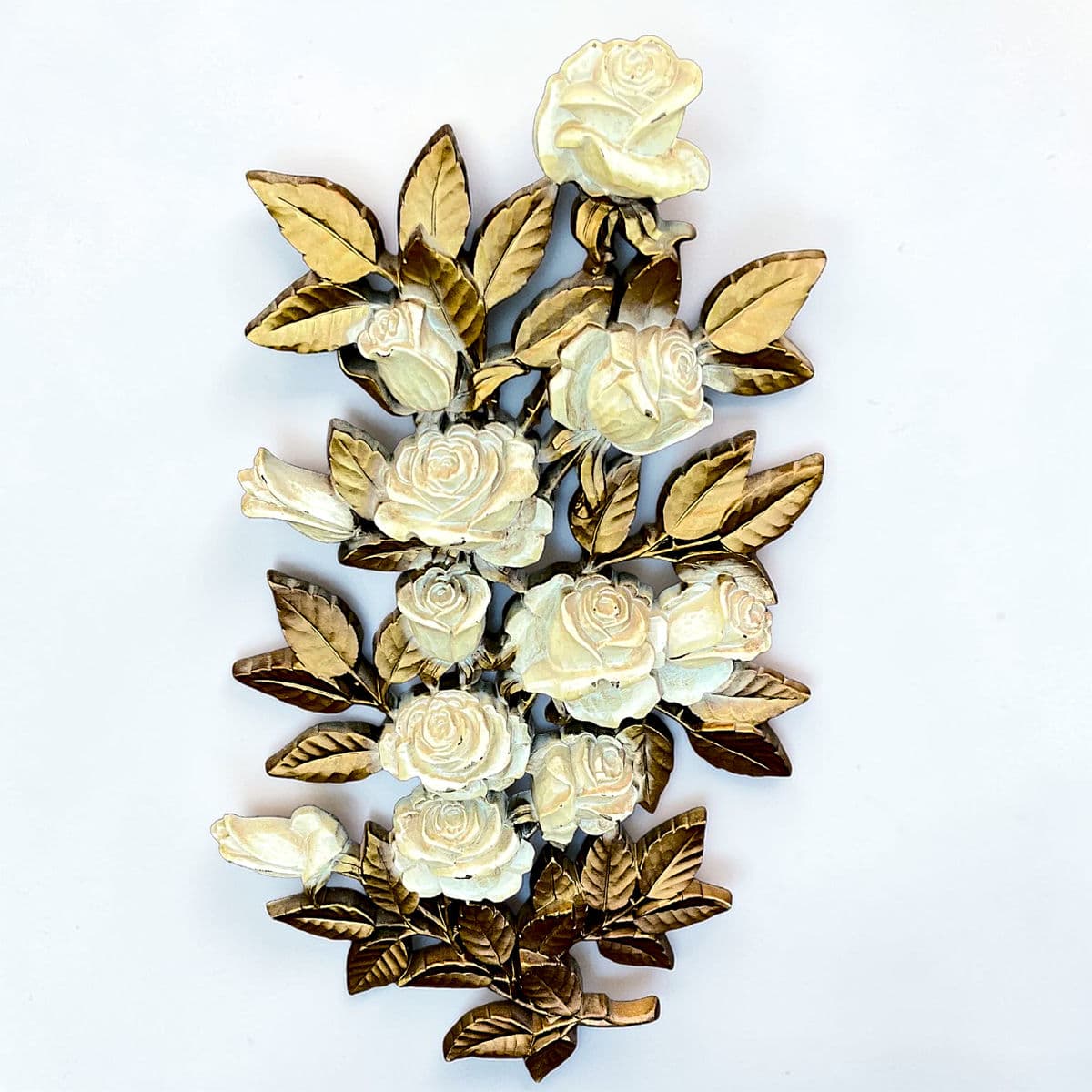 Vintage Mid 20th Century Cream Roses and Gold Leaves Wall Hanging Decor by Homco #7286 - Thumbnail 12