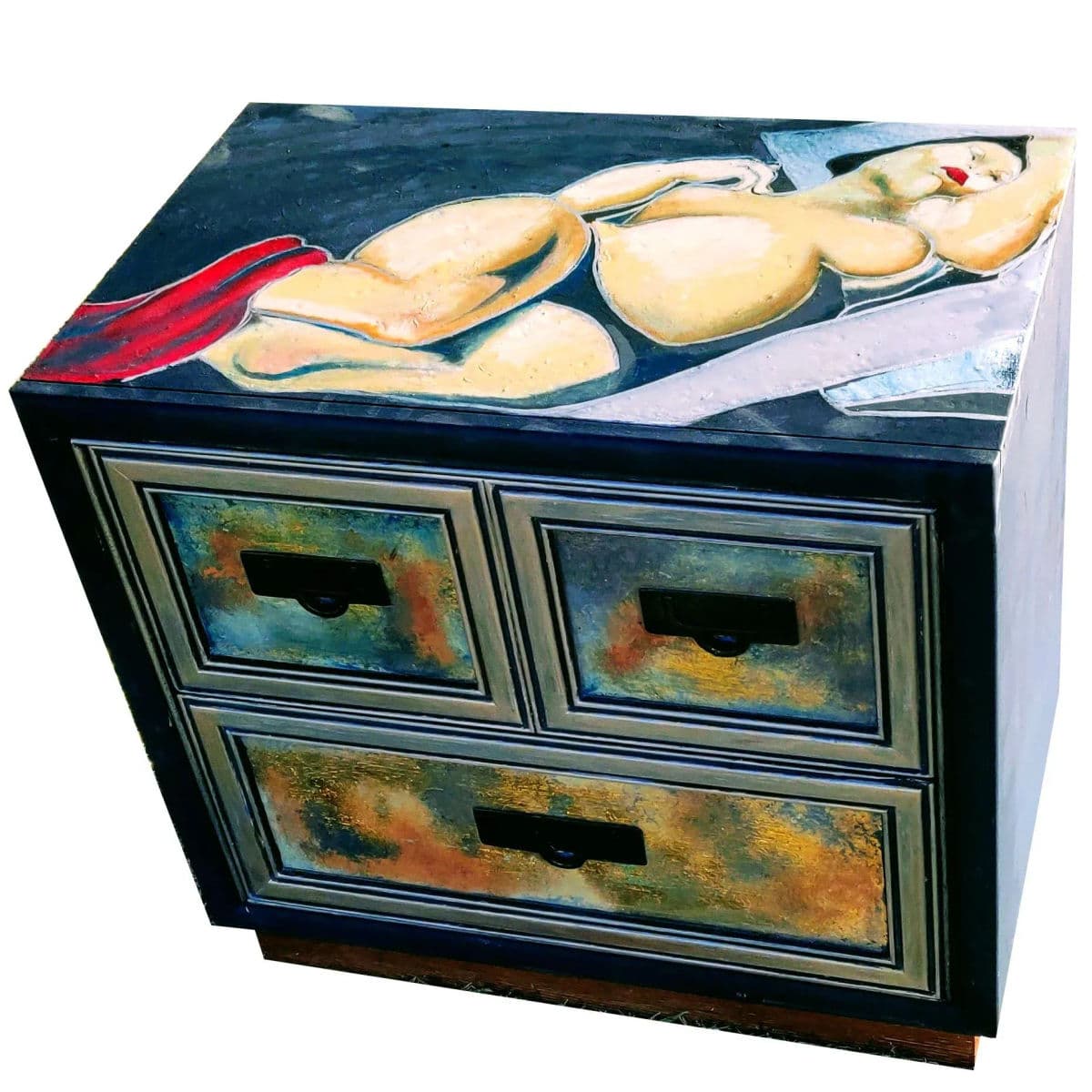 Patrick Briggs 'Tamara De Lempica" 2021 Acrylic Painted Campaign Style Wooden Nightstand - Thumbnail 7