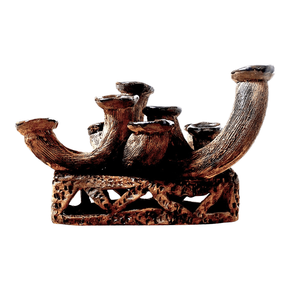 An Anamorphic 1970s Unsigned Brutalist Clay Sculpted Earth-Tone Menorah 9 Stick Candelabra - Thumbnail 2