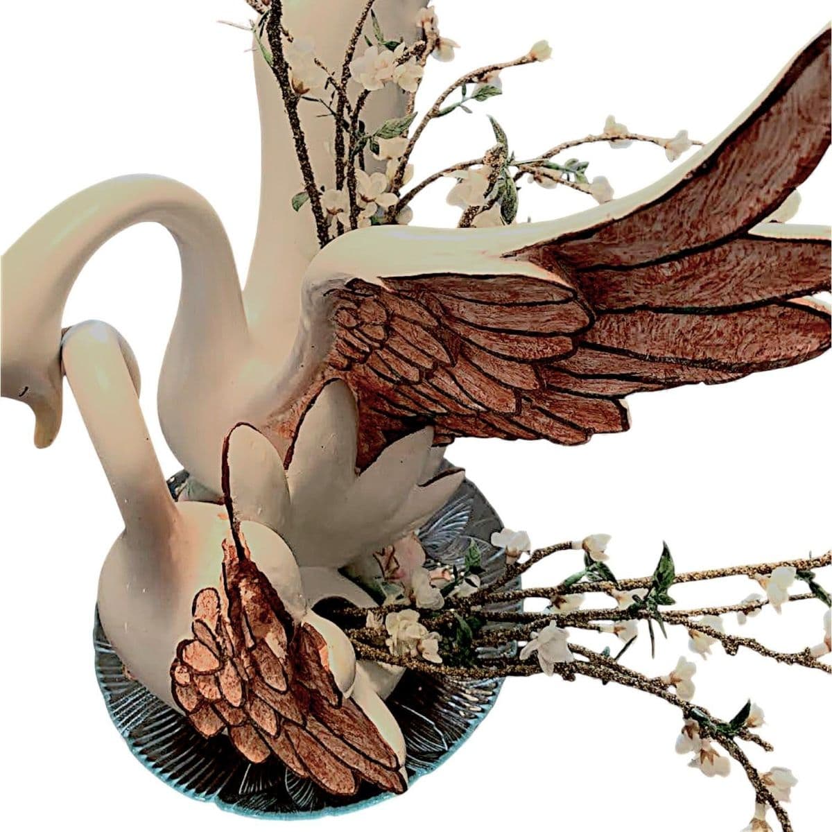 1980s Large Hand Painted Loving Swans Ceramic Statue Vase - Thumbnail 5