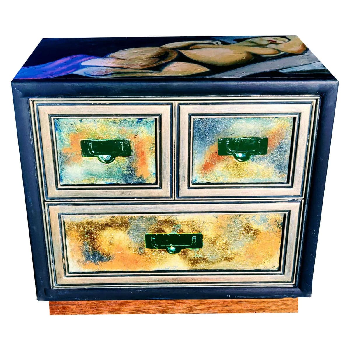 Patrick Briggs 'Tamara De Lempica" 2021 Acrylic Painted Campaign Style Wooden Nightstand - Thumbnail 4