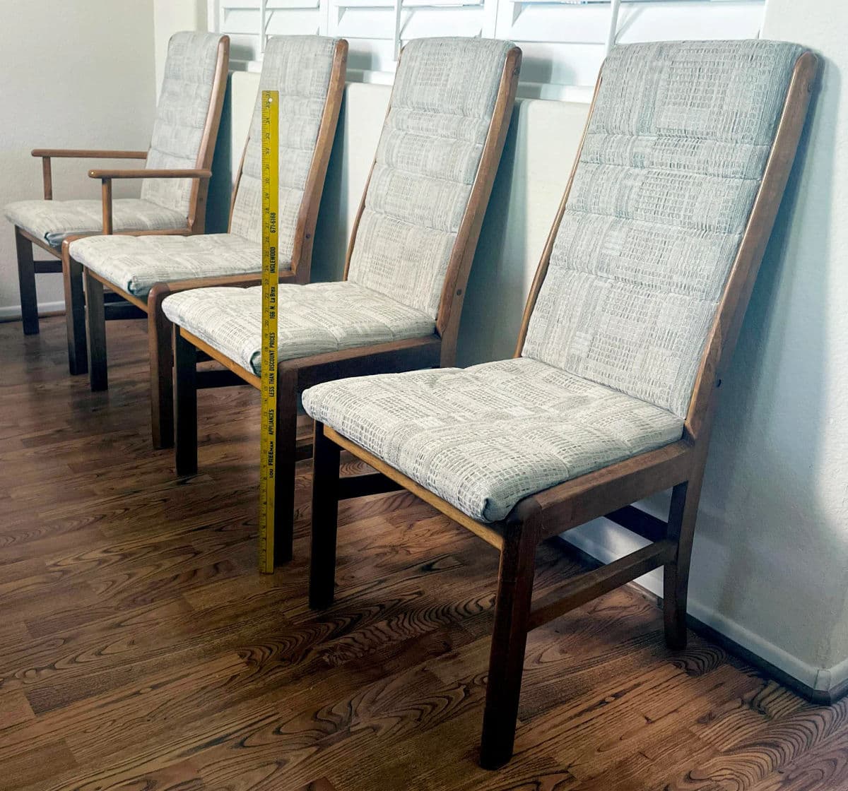 Mid-Century D-Scan Danish Modern Teak Framed Upholstered High Back Dining Chairs - Set 4 - Thumbnail 4