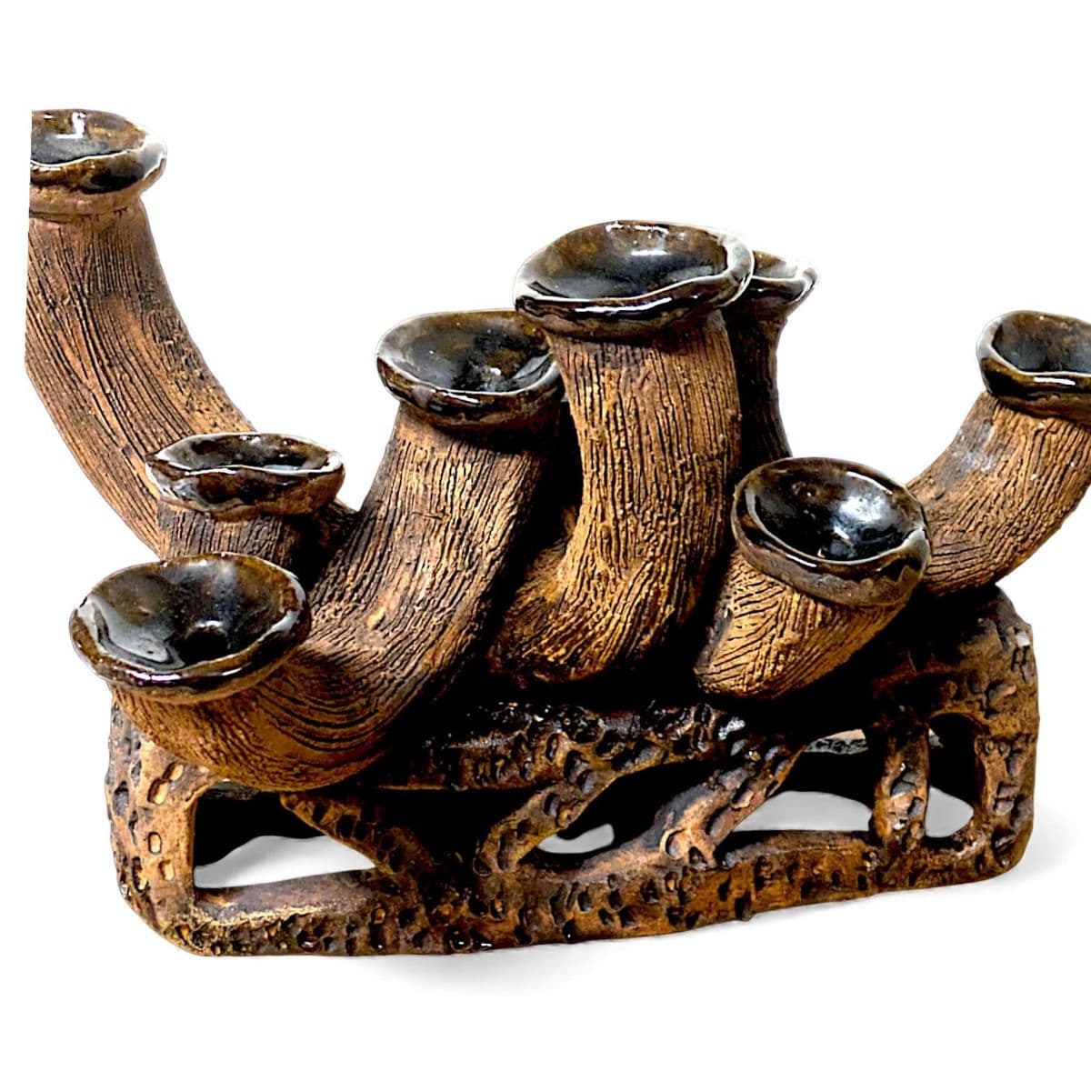 An Anamorphic 1970s Unsigned Brutalist Clay Sculpted Earth-Tone Menorah 9 Stick Candelabra - Thumbnail 3