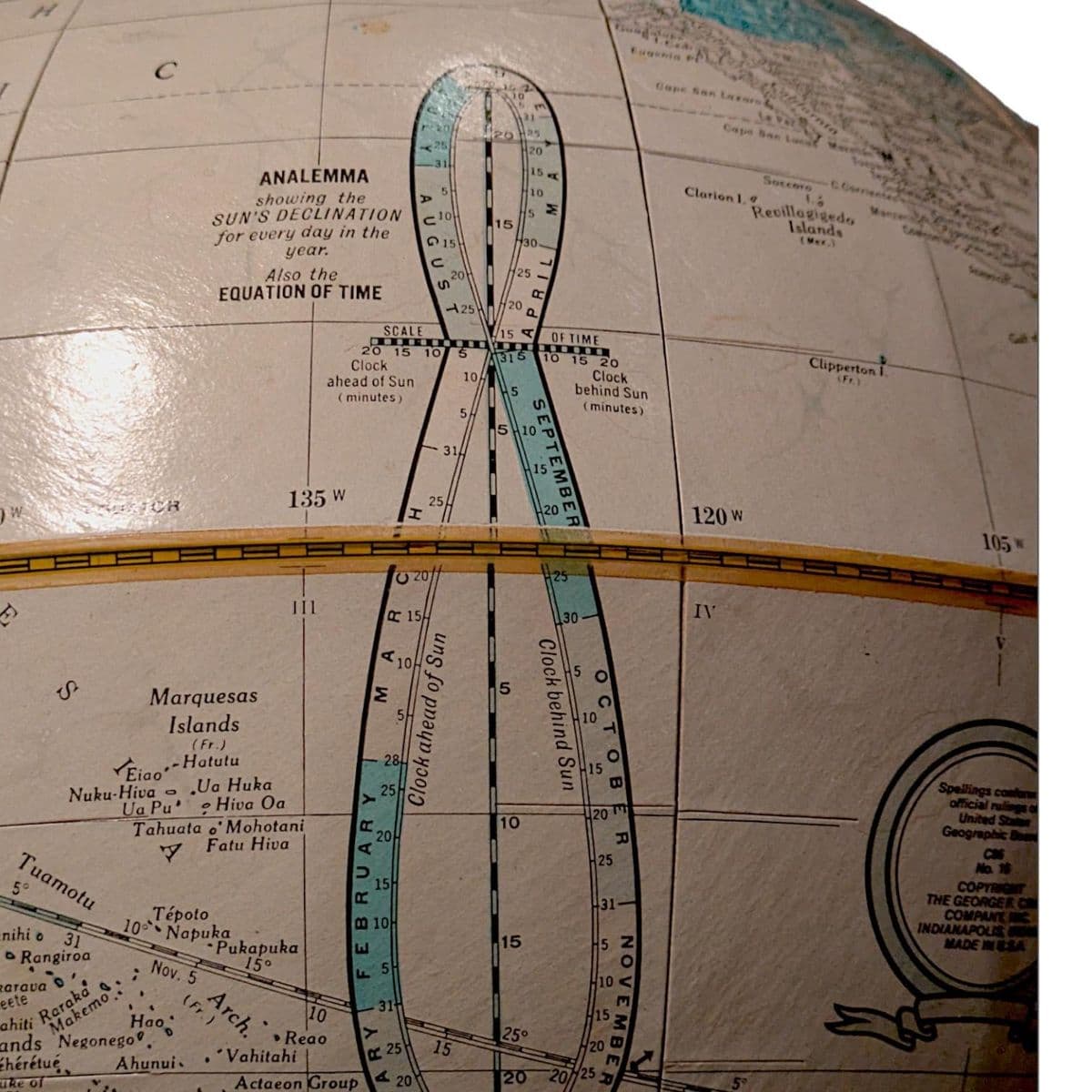 Collectible Cartographic Vintage 16" Cram's Imperial World Globe on Brass Toned Floor Stand - Thumbnail 10