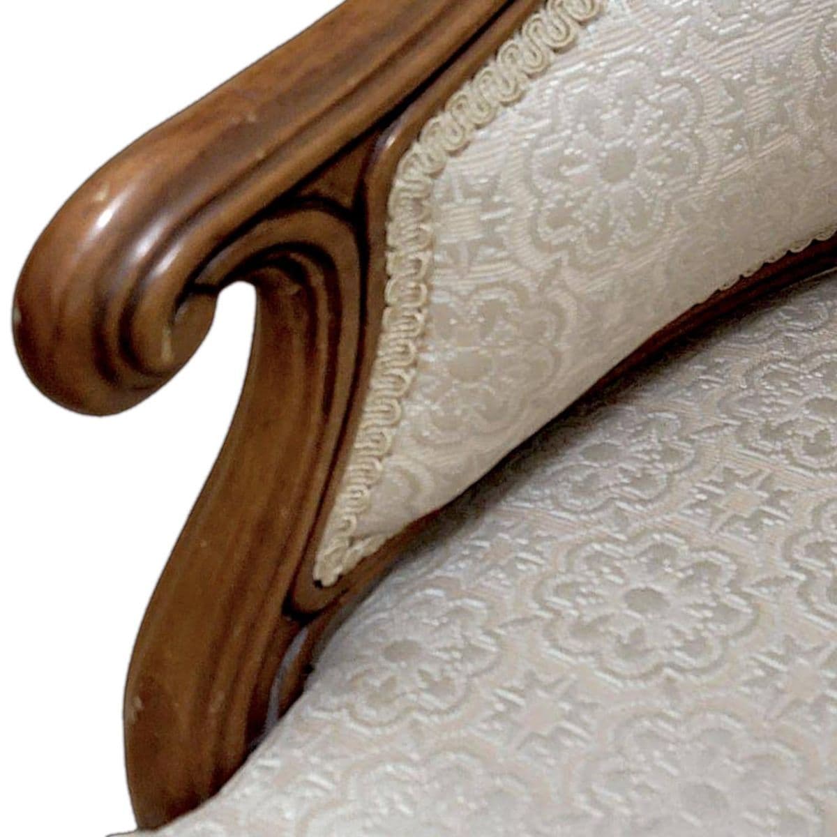 Mid Century Provincial Style Walnut Barrel Back Off-White Upholstered Armchair - Thumbnail 4