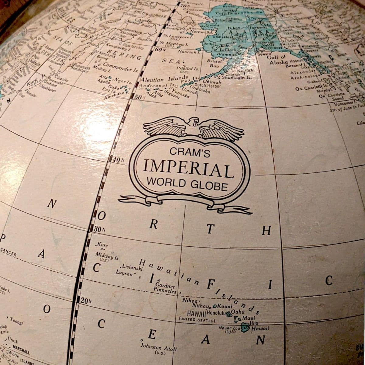 Collectible Cartographic Vintage 16" Cram's Imperial World Globe on Brass Toned Floor Stand - Thumbnail 3