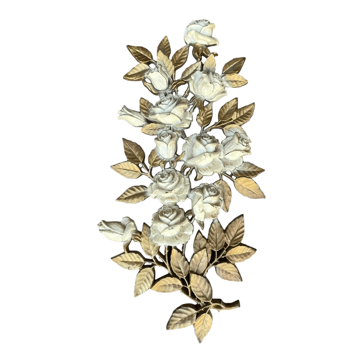 Vintage Mid 20th Century Cream Roses and Gold Leaves Wall Hanging Decor by Homco #7286 - Thumbnail 2
