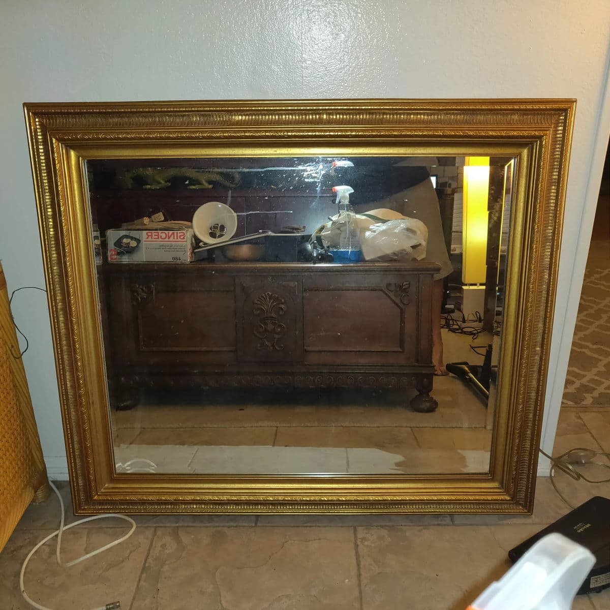 French Louis XVI Style Gold Painted Rectangular or Horizontal Beveled Mirror - Thumbnail 9