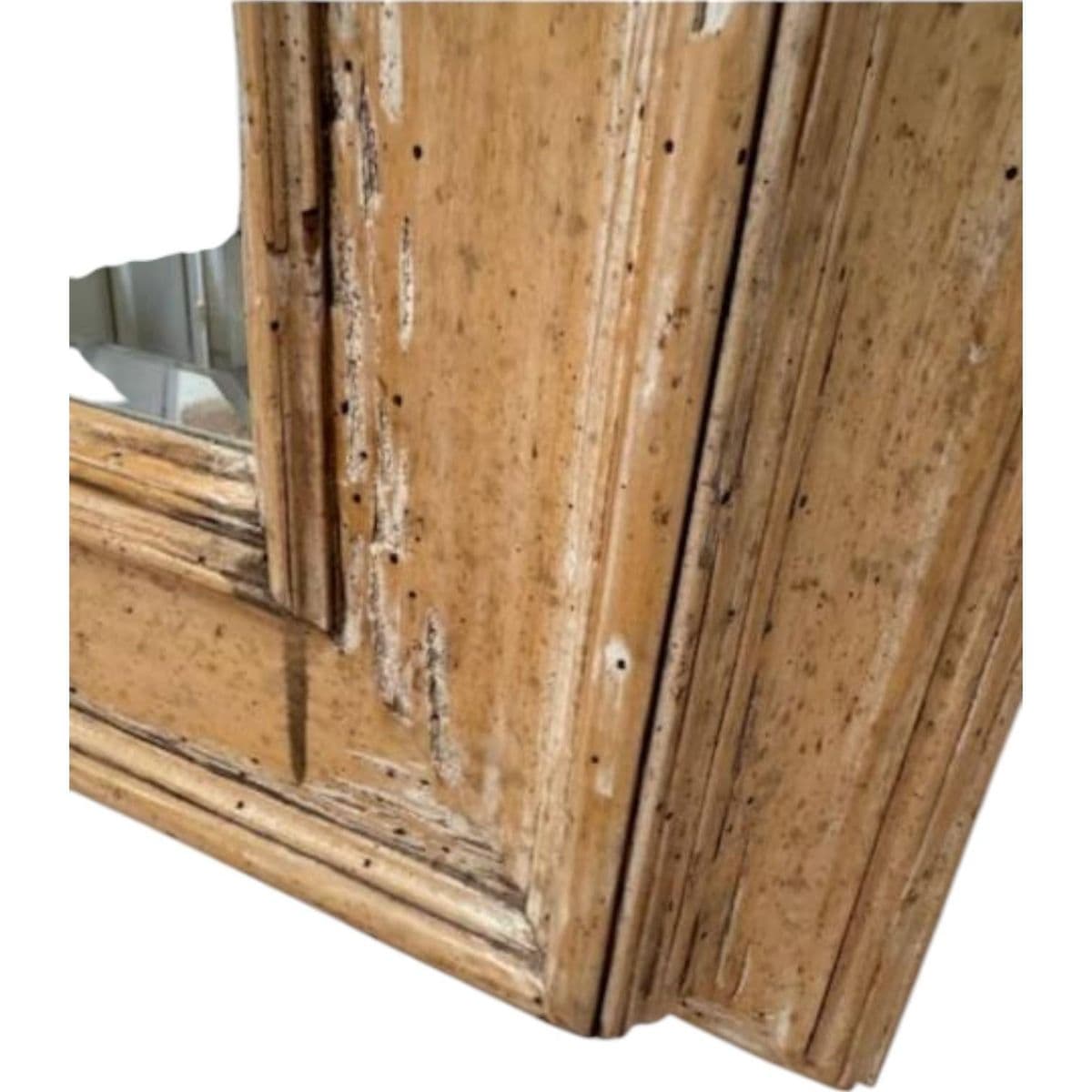 Large Rectangular Stripped Oak Worm Wood Thick Framed Farmhouse Style Beveled Wall Mirror - Thumbnail 12