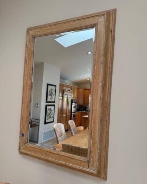 Large Rectangular Stripped Oak Worm Wood Thick Framed Farmhouse Style Beveled Wall Mirror - Thumbnail 14