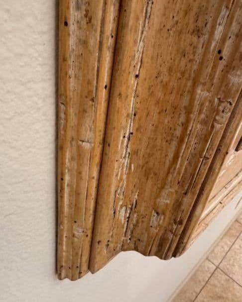 Large Rectangular Stripped Oak Worm Wood Thick Framed Farmhouse Style Beveled Wall Mirror - Thumbnail 11