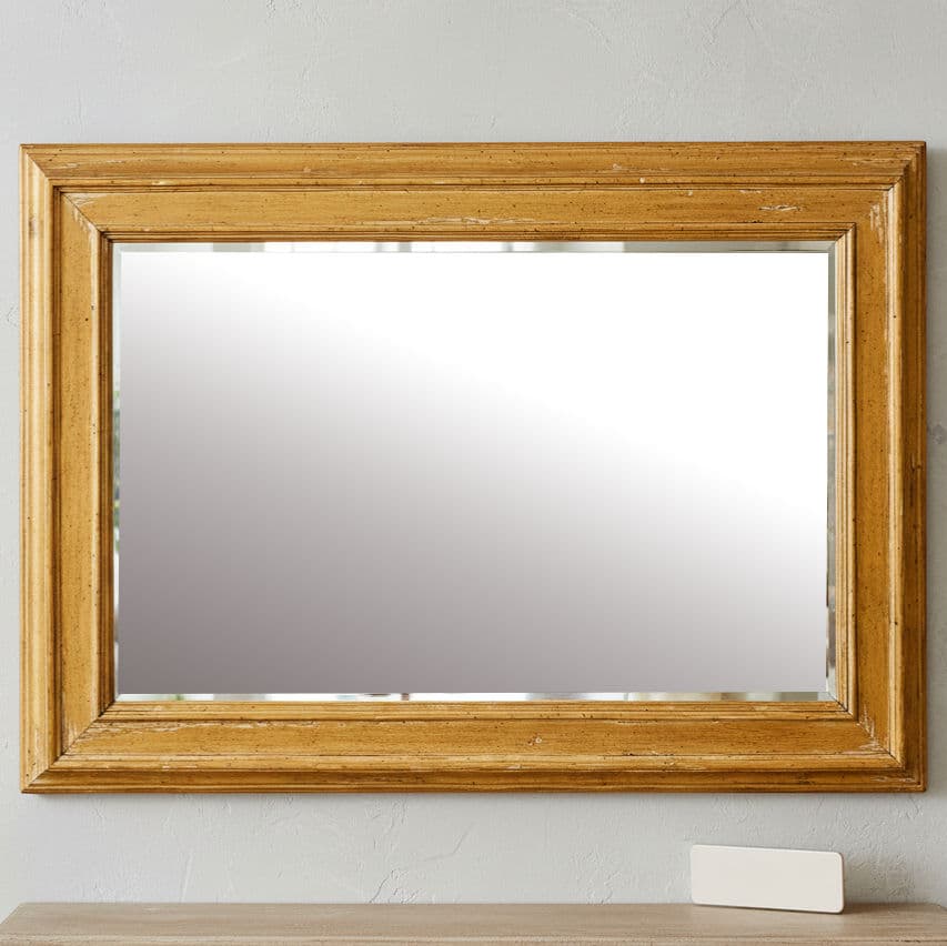 Large Rectangular Stripped Oak Worm Wood Thick Framed Farmhouse Style Beveled Wall Mirror - Thumbnail 3