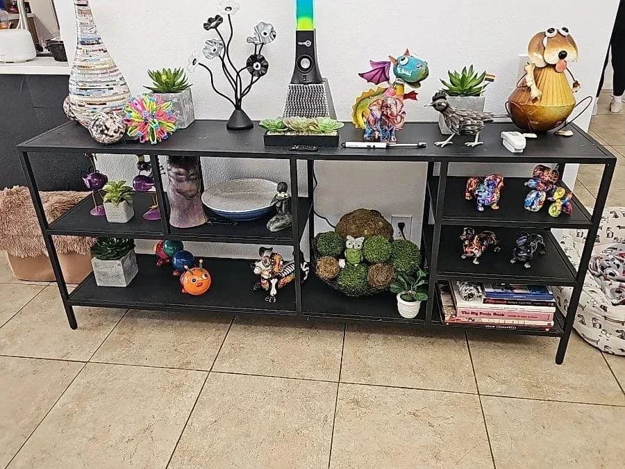 Contemporary Industrial Black Metal Console Table / Etagere With Tiered Open Shelving - Thumbnail 10