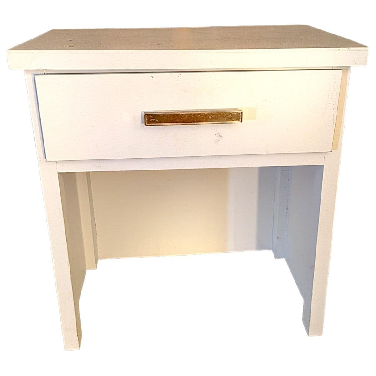 Mid-Century White Painted Wood Dresser & Nightstand Set With Brushed Brass Toned Pulls - Thumbnail 6