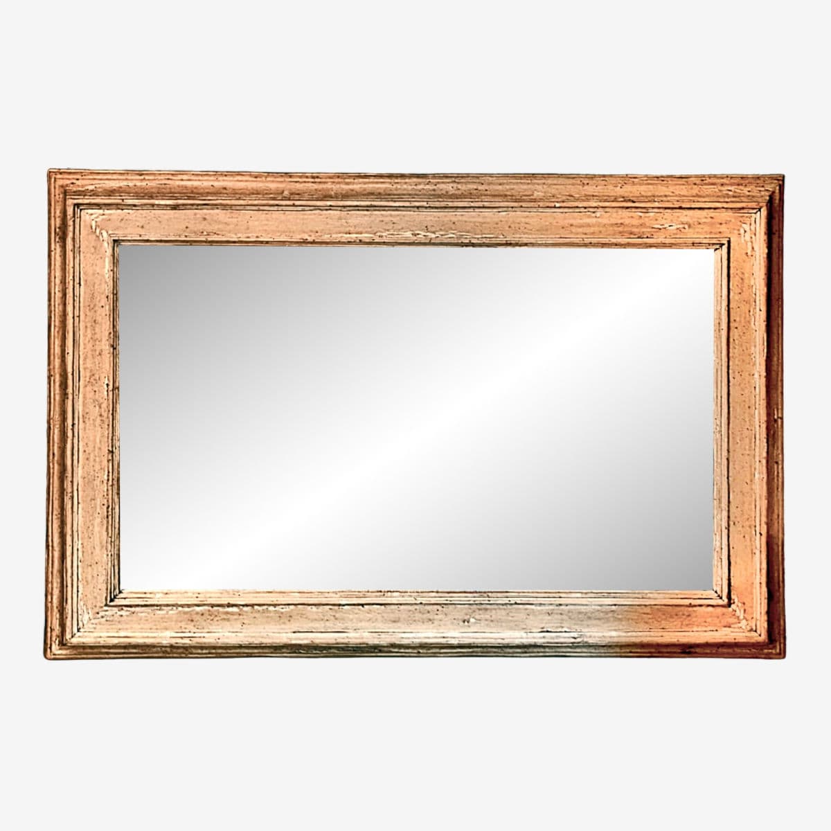 Large Rectangular Stripped Oak Worm Wood Thick Framed Farmhouse Style Beveled Wall Mirror - Image 1