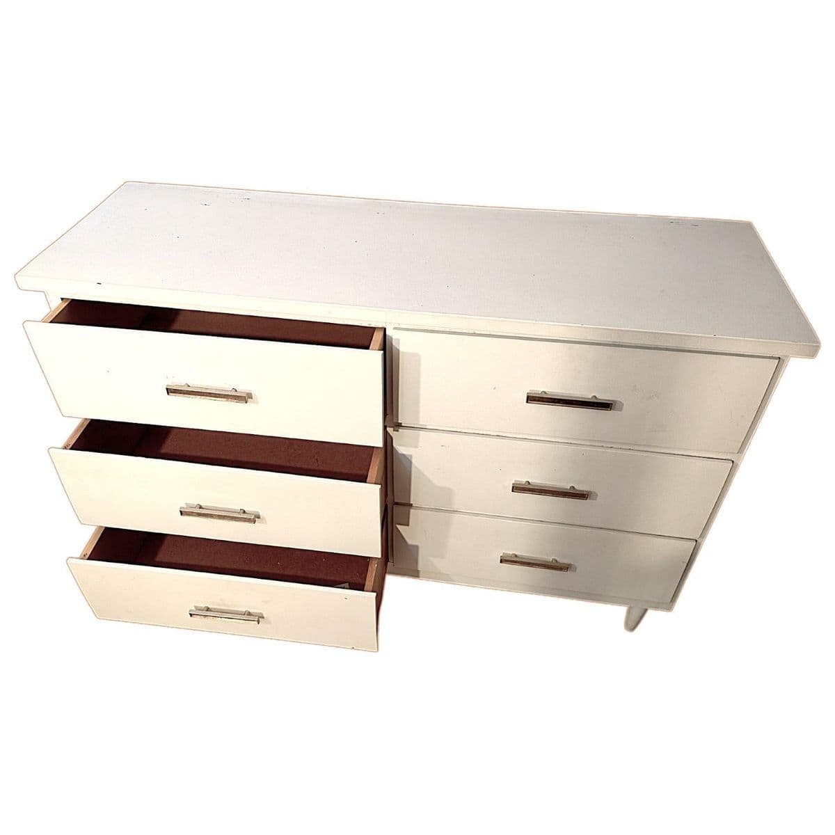 Mid-Century White Painted Wood Dresser & Nightstand Set With Brushed Brass Toned Pulls - Thumbnail 5