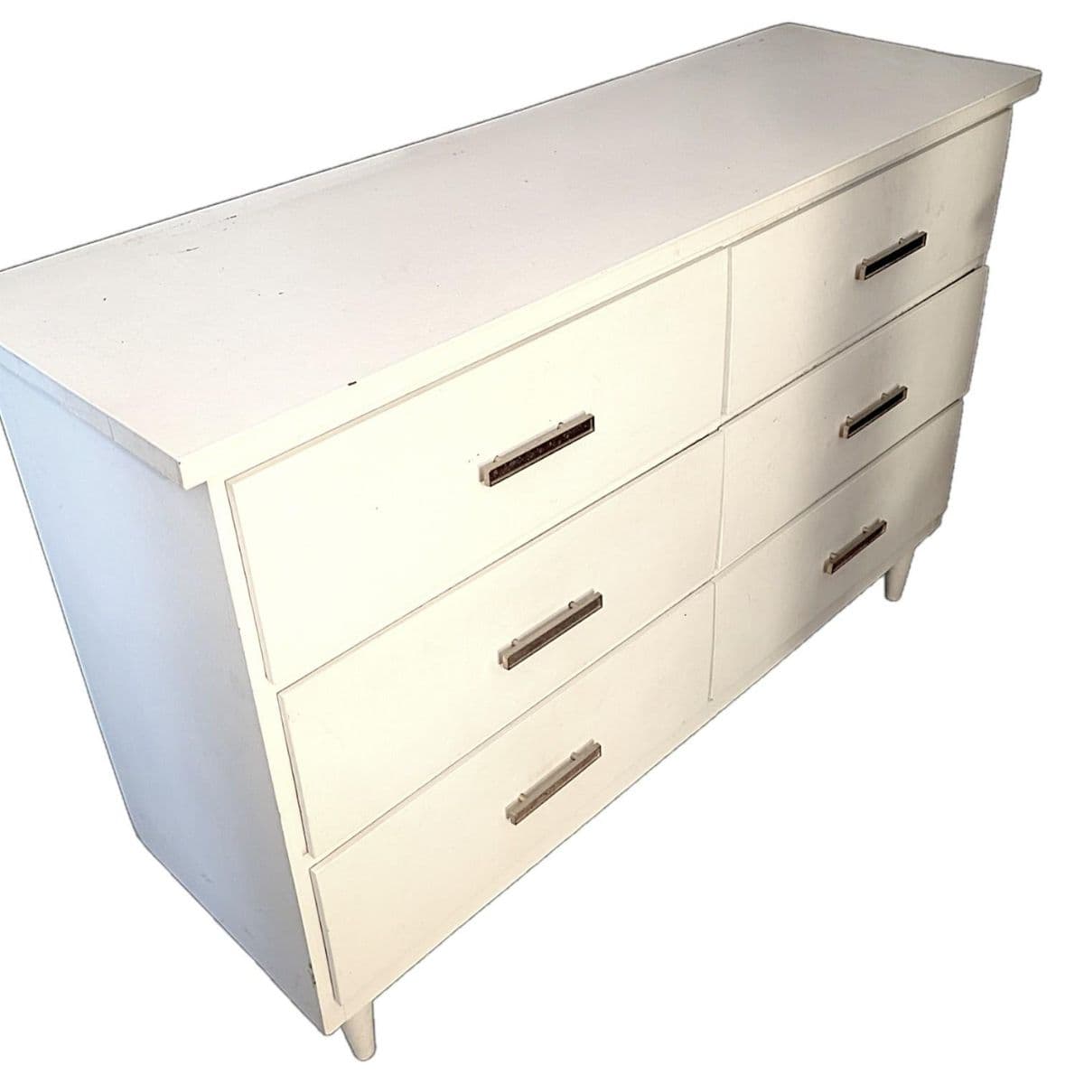 Mid-Century White Painted Wood Dresser & Nightstand Set With Brushed Brass Toned Pulls - Thumbnail 4