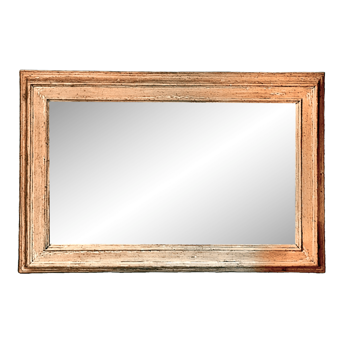 Large Rectangular Stripped Oak Worm Wood Thick Framed Farmhouse Style Beveled Wall Mirror - Thumbnail 2