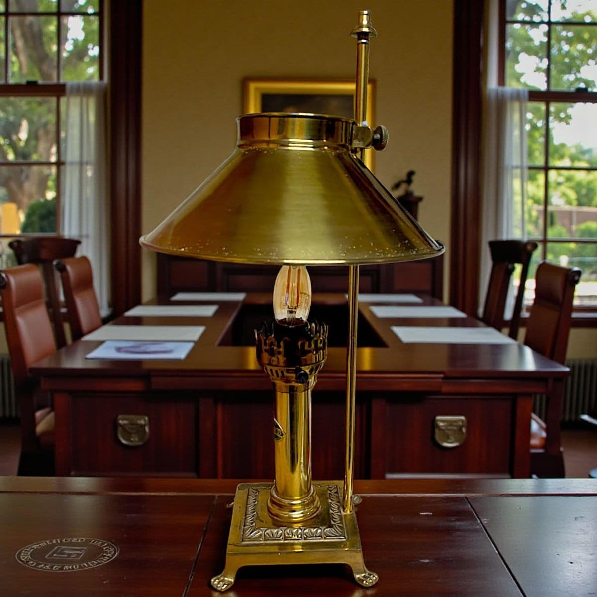 70s Reproduction Orient Express Brass Dining Car Desk Lamp - Thumbnail 4