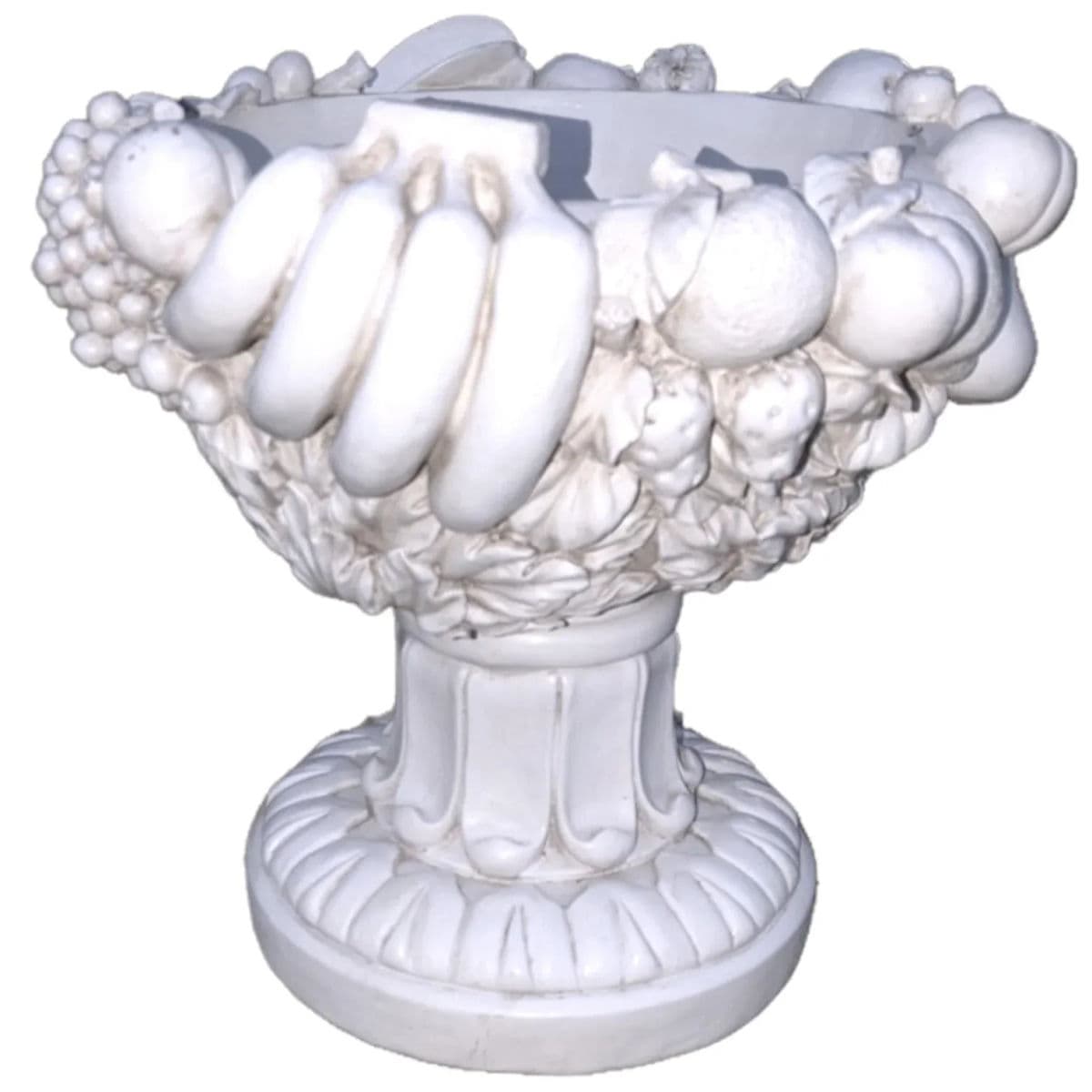 Antiqued Stone White Large Polyresin Classical Fruit Bowl Centerpiece Urn Planter - Thumbnail 3
