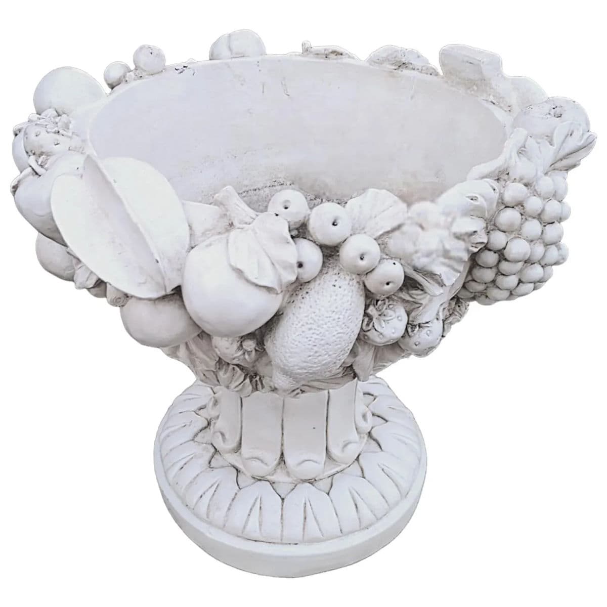 Antiqued Stone White Large Polyresin Classical Fruit Bowl Centerpiece Urn Planter - Thumbnail 9
