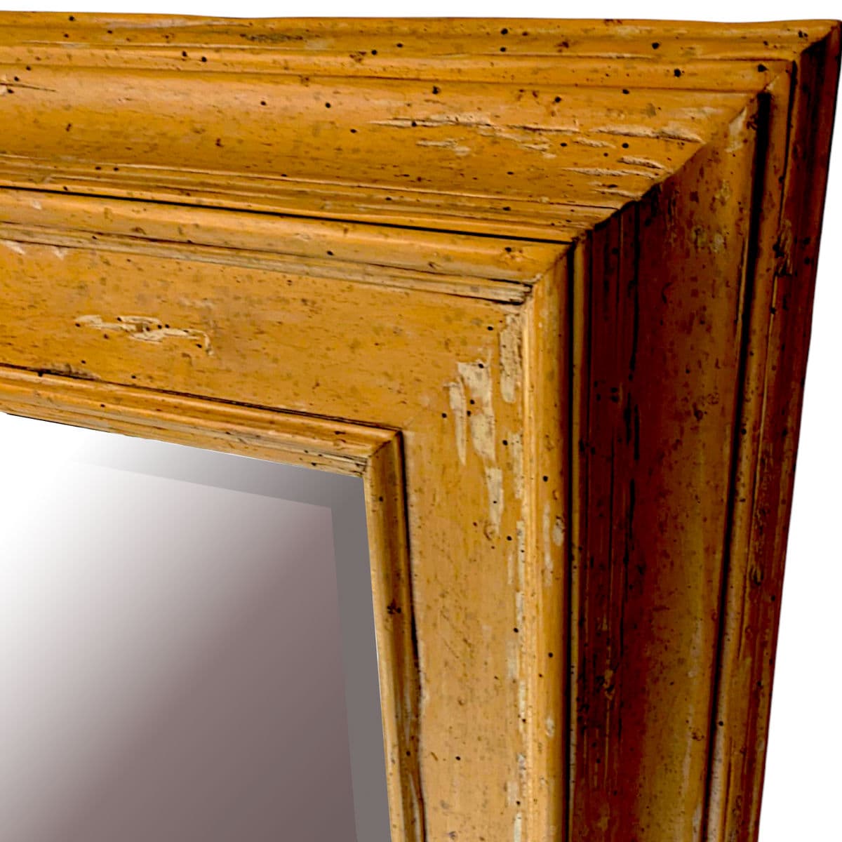 Large Rectangular Stripped Oak Worm Wood Thick Framed Farmhouse Style Beveled Wall Mirror - Thumbnail 6