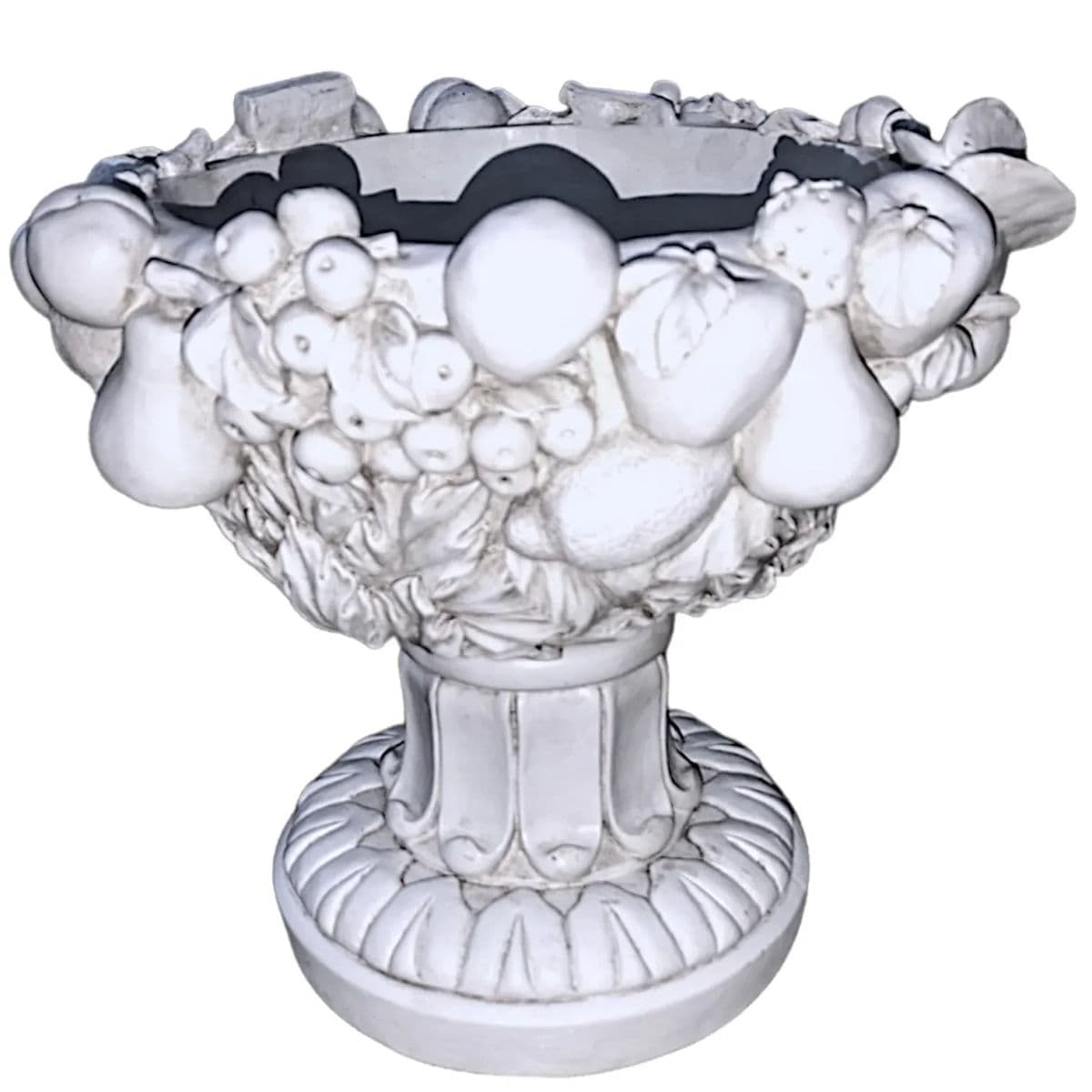Antiqued Stone White Large Polyresin Classical Fruit Bowl Centerpiece Urn Planter - Thumbnail 6