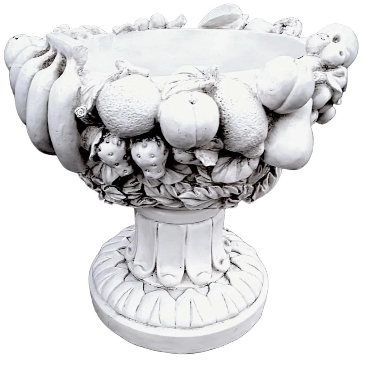 Antiqued Stone White Large Polyresin Classical Fruit Bowl Centerpiece Urn Planter - Thumbnail 8