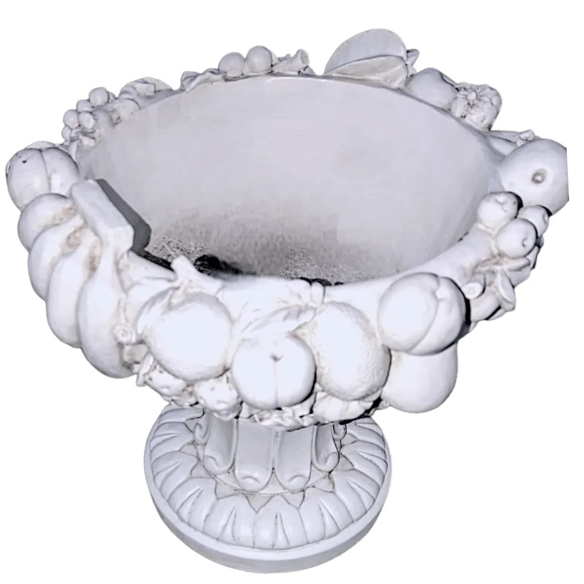 Antiqued Stone White Large Polyresin Classical Fruit Bowl Centerpiece Urn Planter - Thumbnail 5